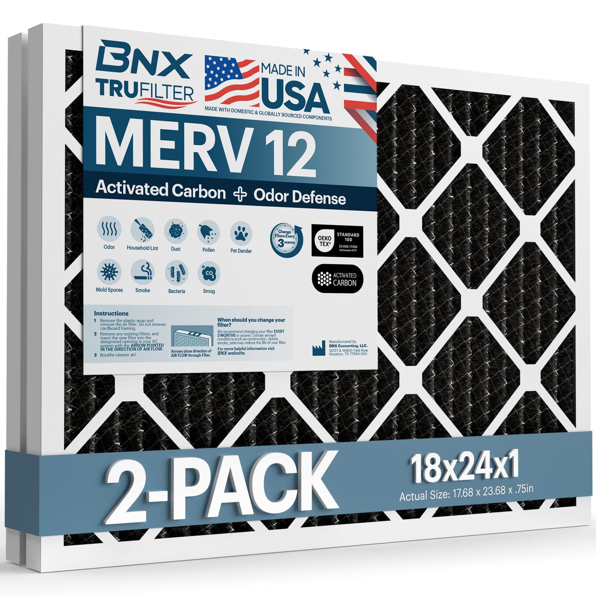 TruFilter 18x24x1 MERV 12 Odor Defense (2 Count)