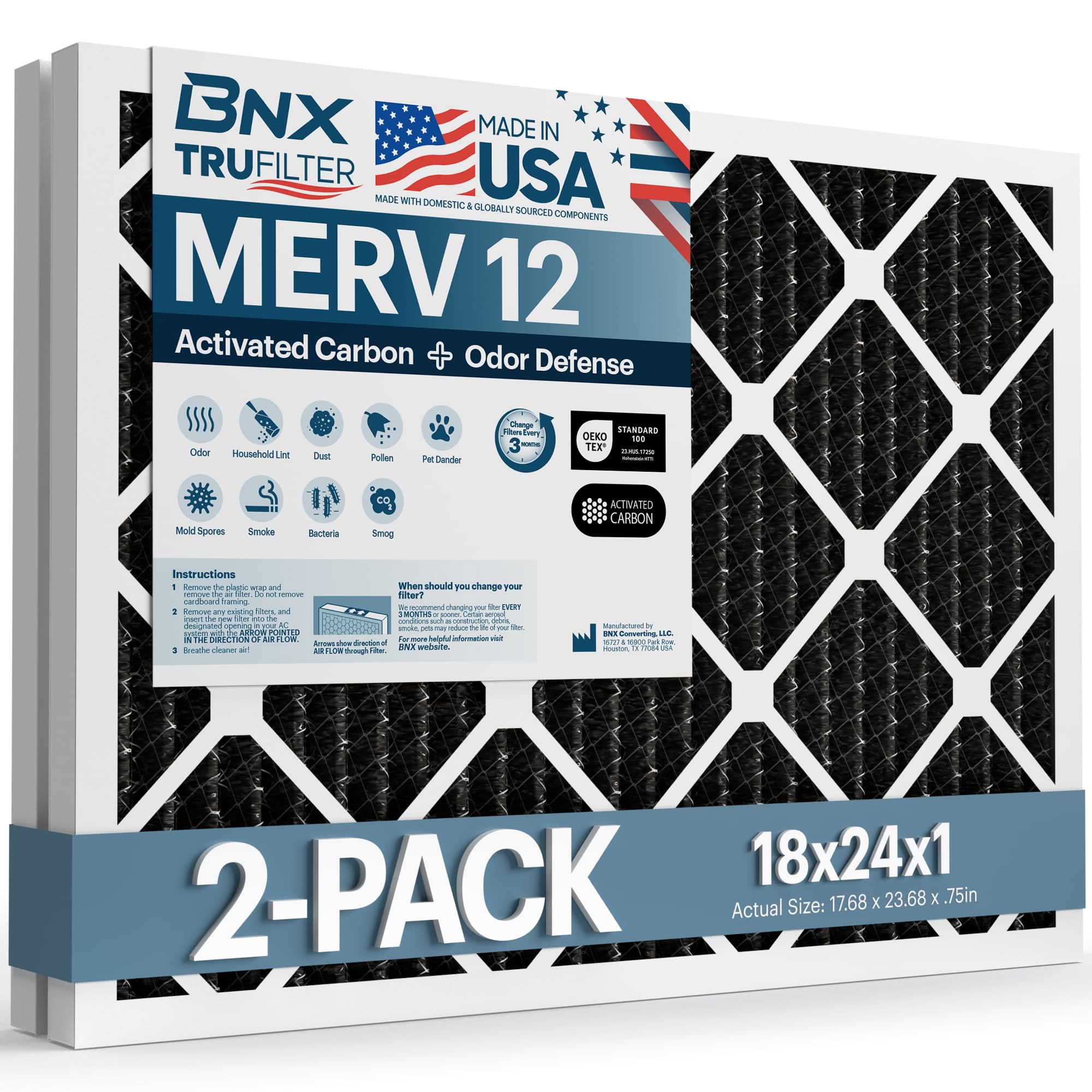 TruFilter 18x24x1 MERV 12 Odor Defense (2 Count)
