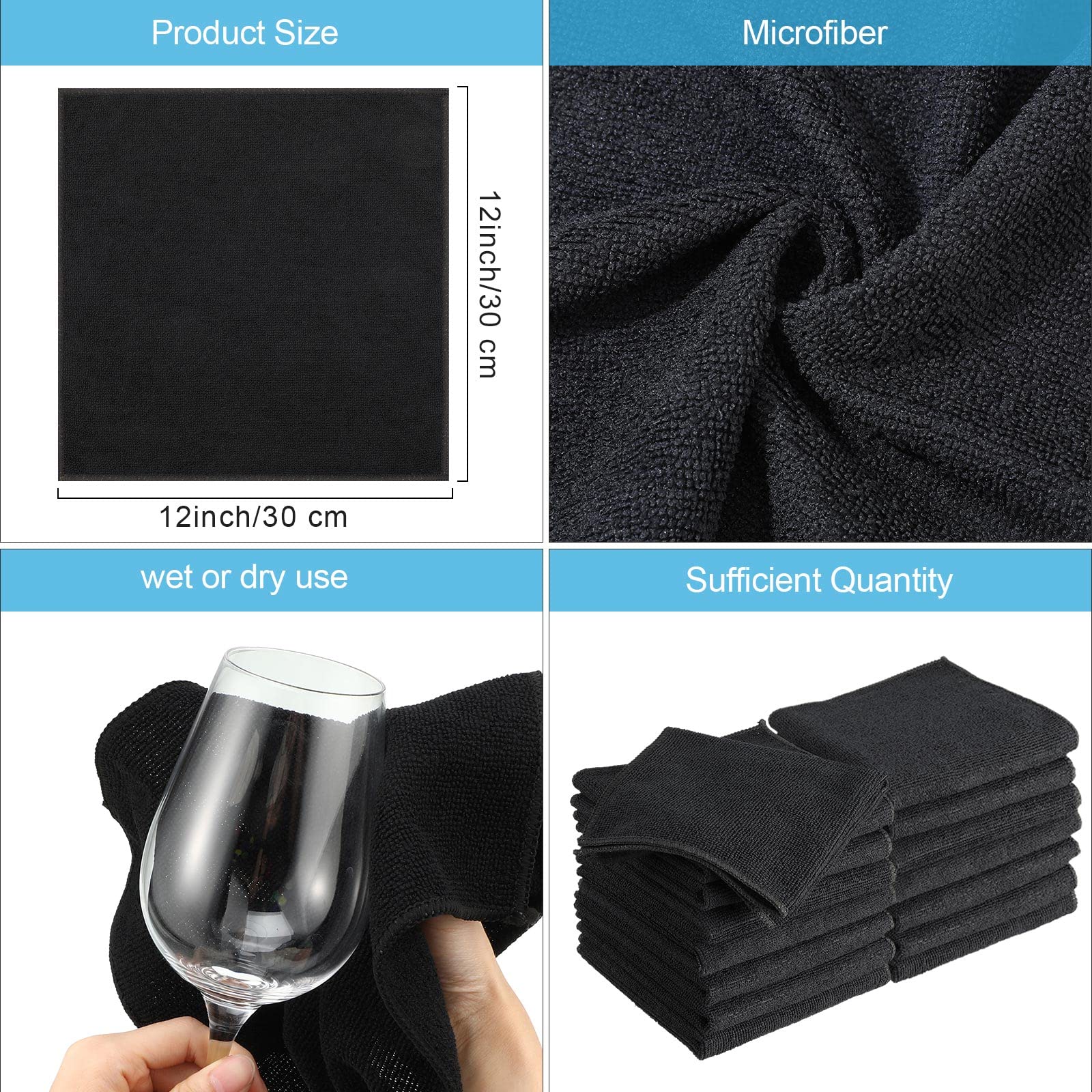 100 Pack 12'' x 12'' Microfiber Cleaning Cloths Reusable Cleaning Rags Bulk Microfiber Towels Softer Highly Absorbent Washcloths for House Kitchen Car Window