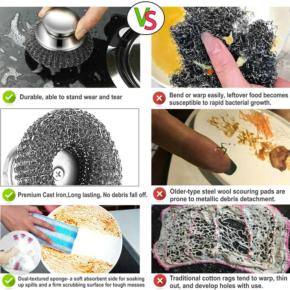 Stainless Steel Wool Scrubber with Short Handle Steel Scrubber Wool Pads for Cleaning Dishes Metal Scrubber Pot Scrubbers for Iron Pots (4.8 Ounce)