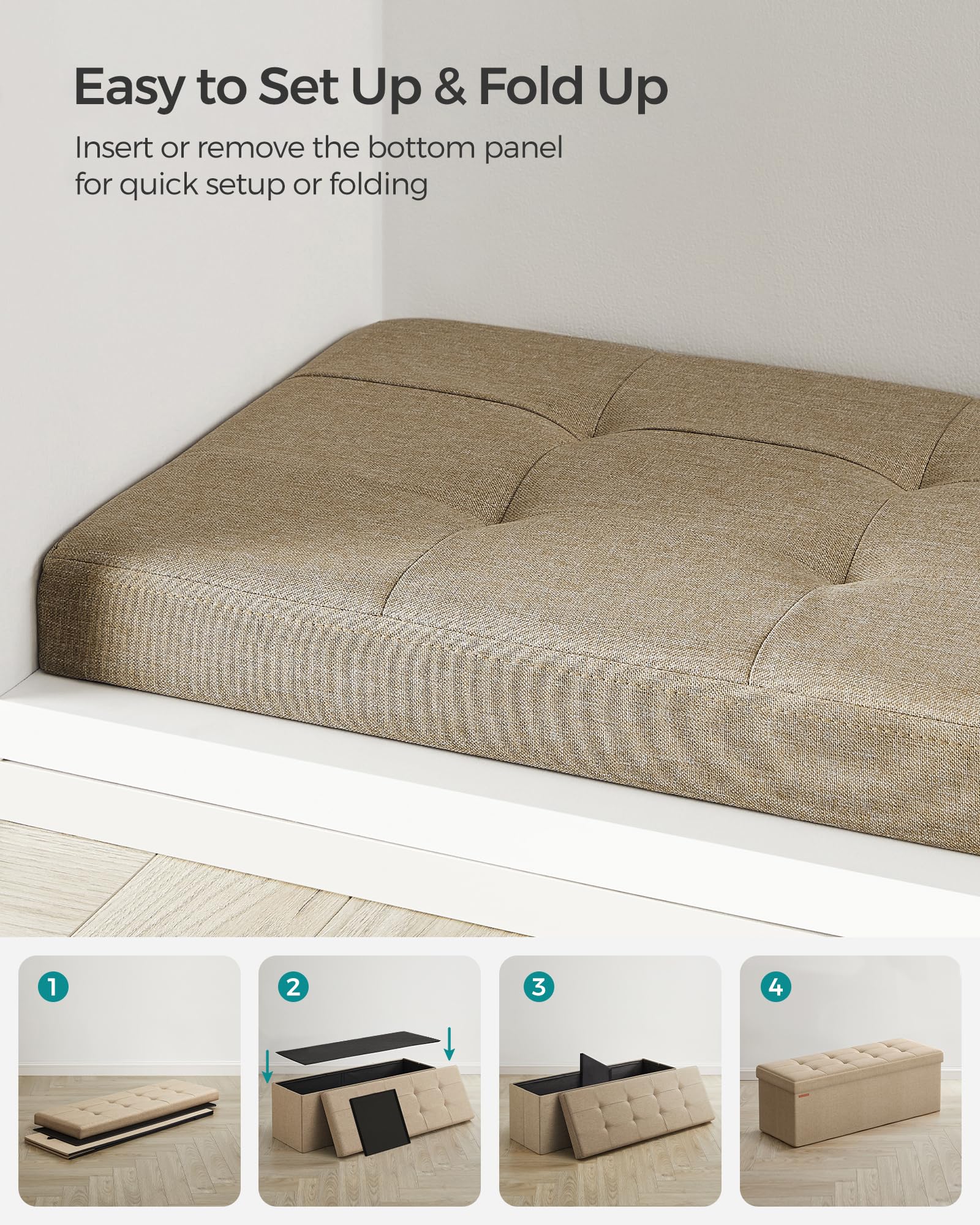43.3 Inches Folding Storage Ottoman Bench
