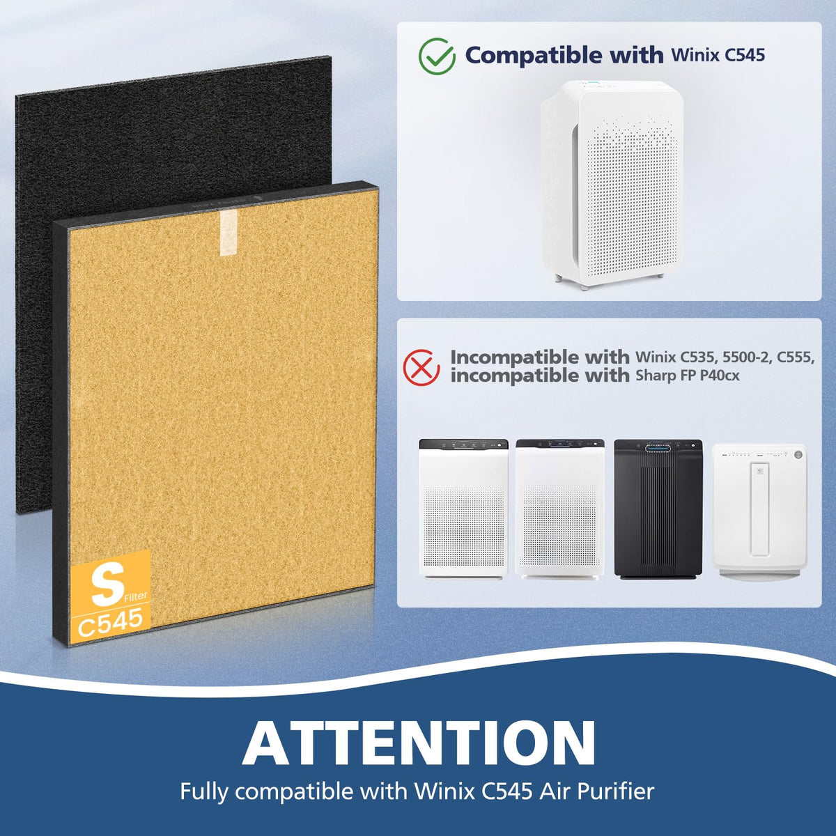 2 Pack C545 Pet Replacement Filter S for Winix C545 Air Purifier (10 Count)
