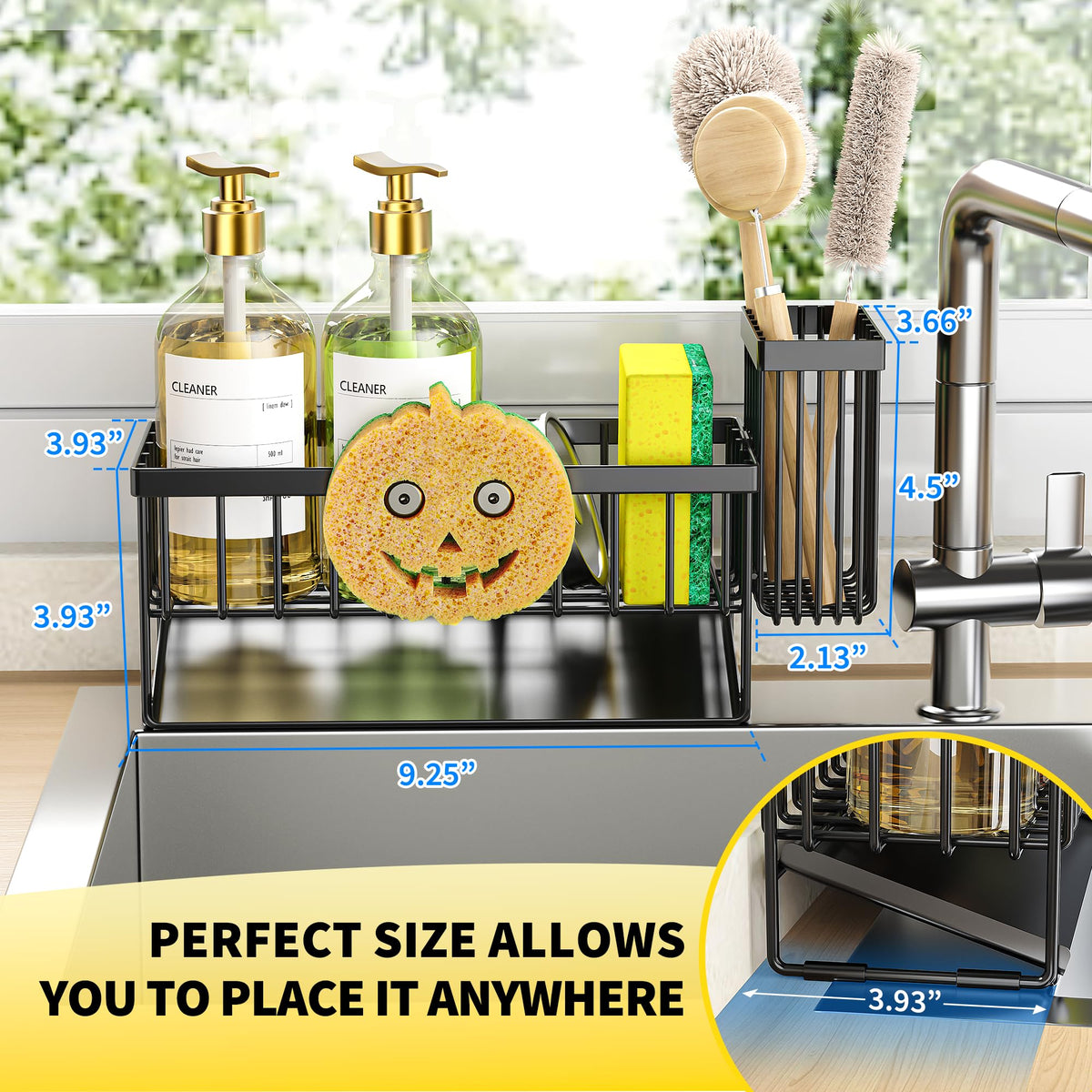 Kitchen Sink Caddy Organzier with High Brush Holder