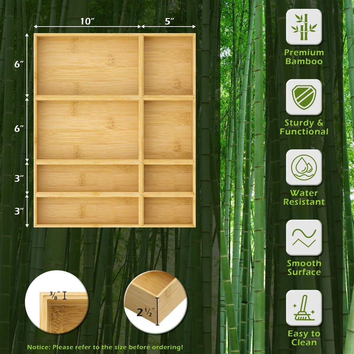 Bamboo Drawer Organizer Boxes (8 Count)
