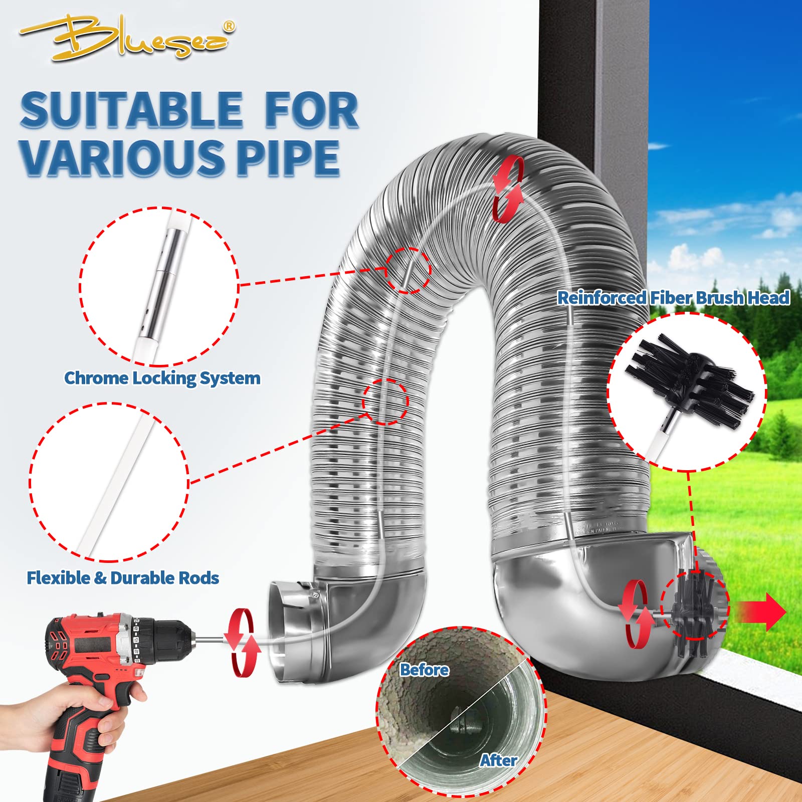 7 Pieces 25 Feet Dryer Vent Cleaner Kit