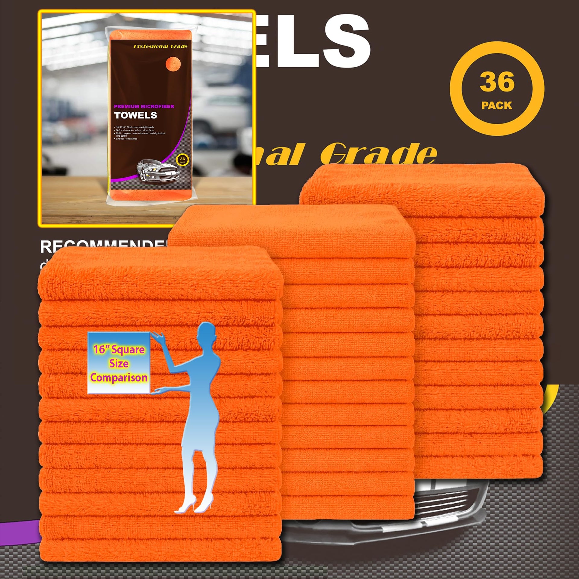 Orange Large Microfiber Cleaning Towels (36 Count)