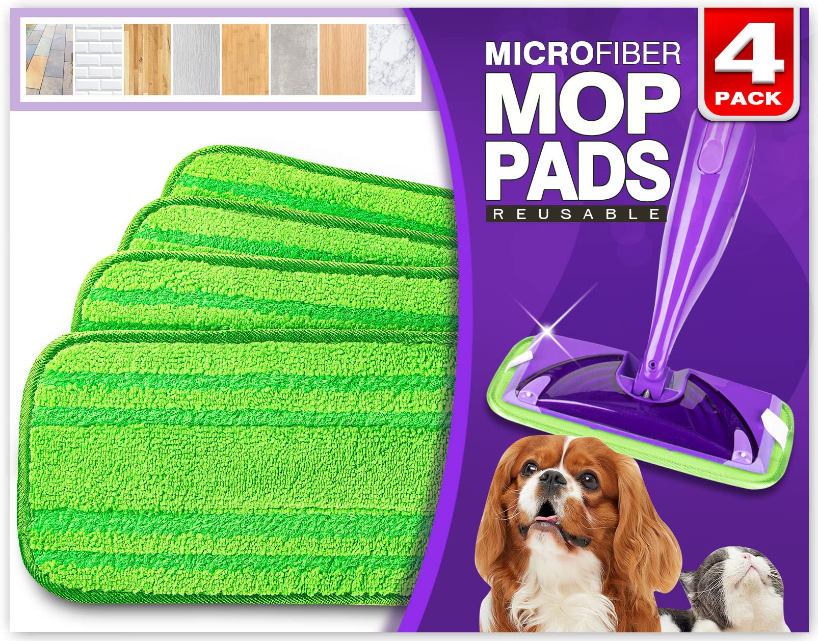Reusable Mop Pads Compatible with Swiffer WetJet (4 Count)