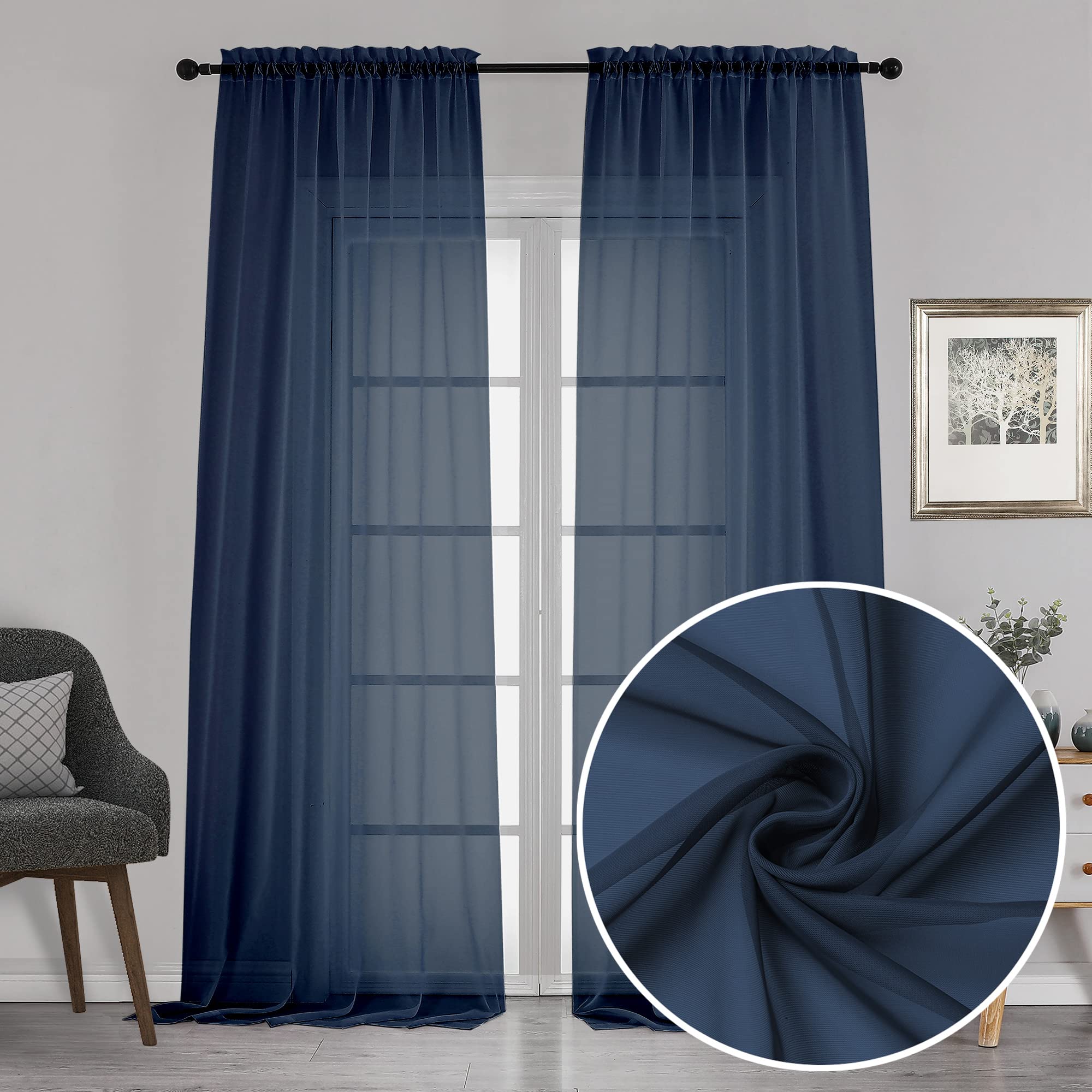 Extra Long Sheer Window Curtain Panels 120 Inch 2 PCS
