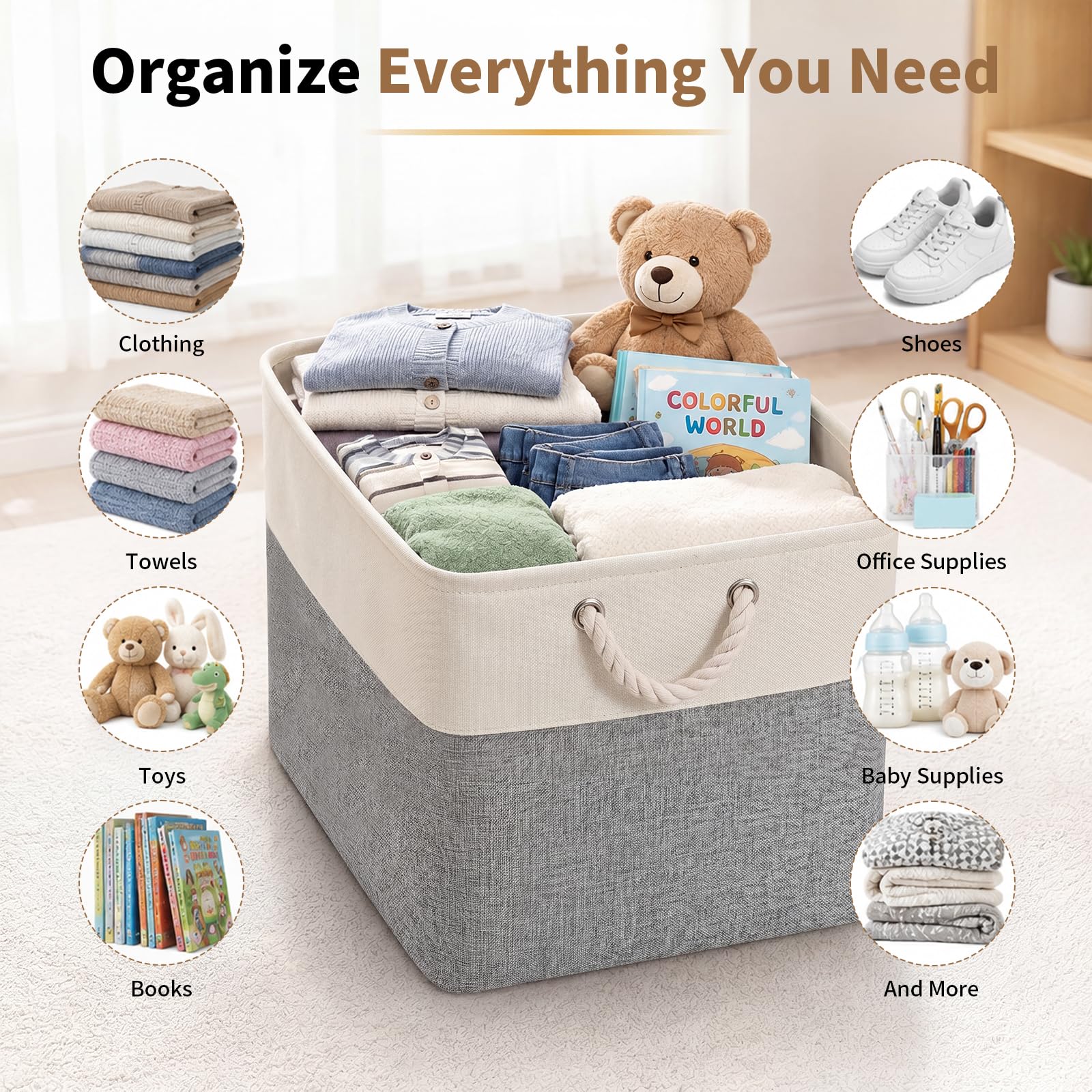 13×15×13 Inch Foldable Fabric Storage Basket with Handles (6 Count)