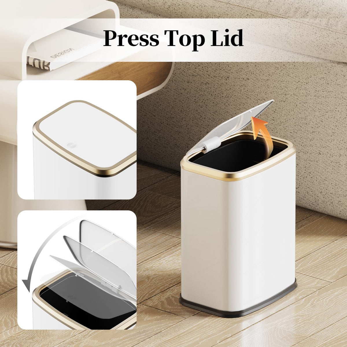 2.1 Gallon Bathroom Trash Can with Lid Press Top