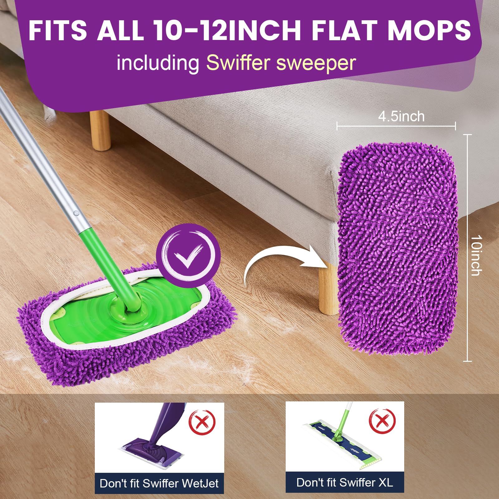 6Pcs Reusable Microfiber Mop Pads Compatible with Sweeper Mop (6 Count)