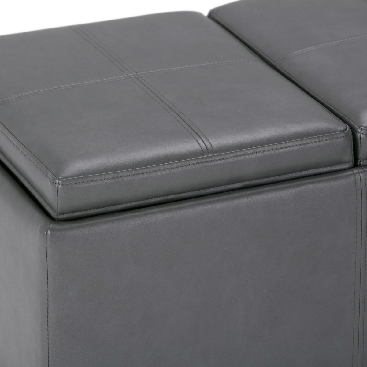 Avalon 42" Wide Vegan Leather Storage Ottoman in Stone Grey