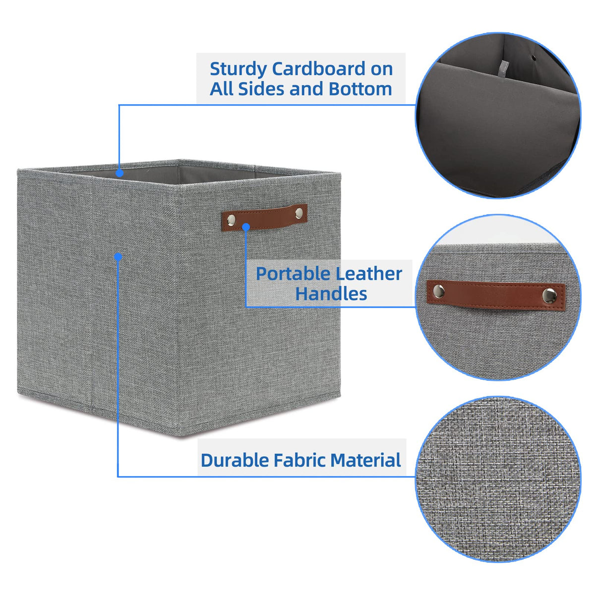 12x12 Storage Cube Bins 4 Pack Fabric Storage Cubes Storage Bins with Leather Handles