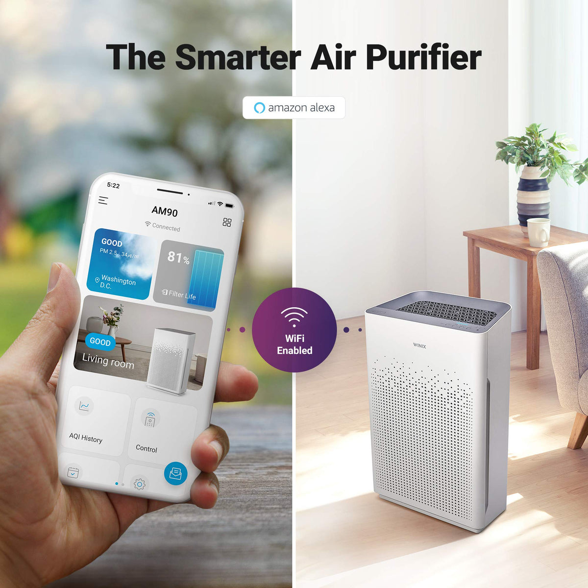 AM90 Air Purifier for Home Large Room Up to 1740 Ft² in 1 Hr With Air Quality Monitor