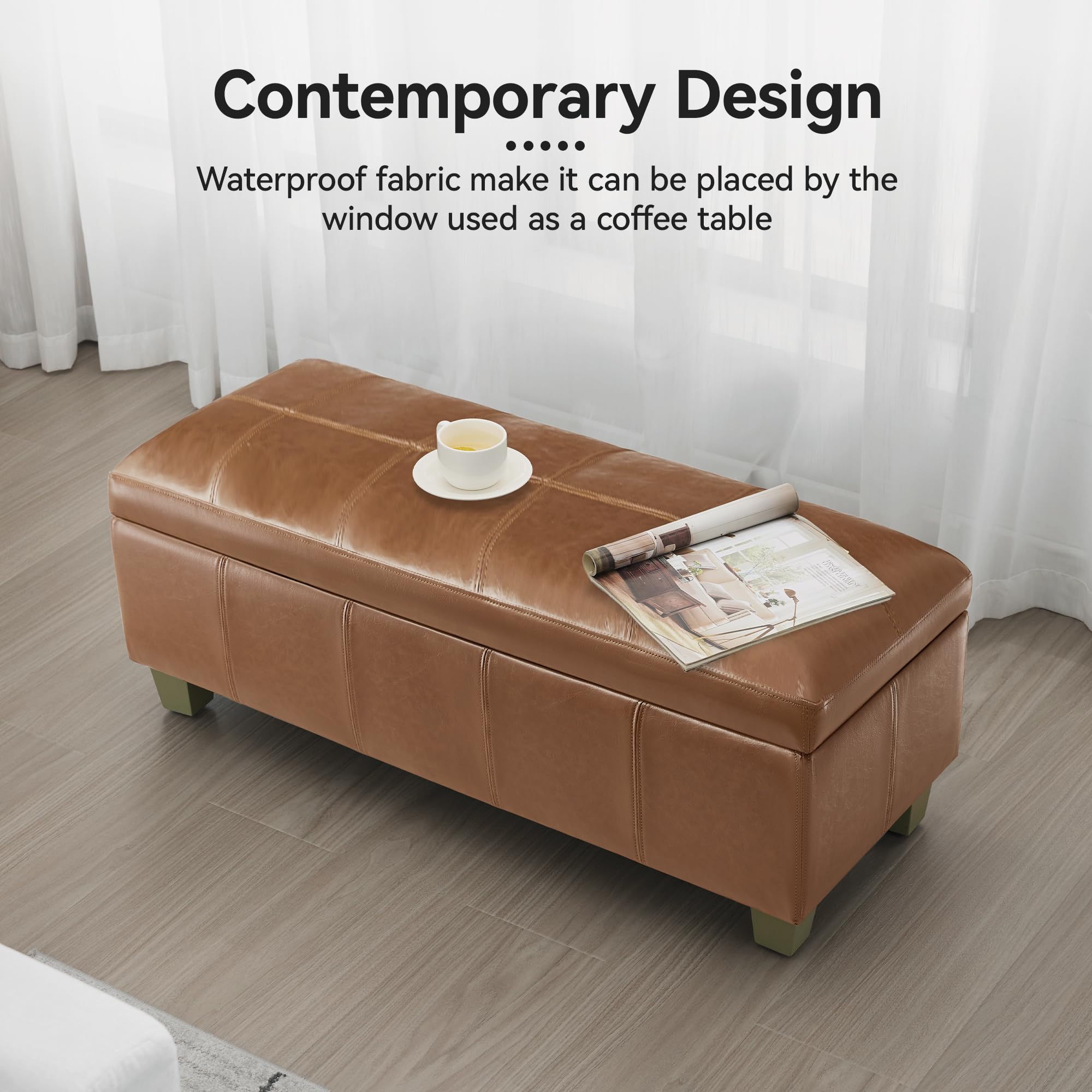 41" Faux Leather Storage Ottoman