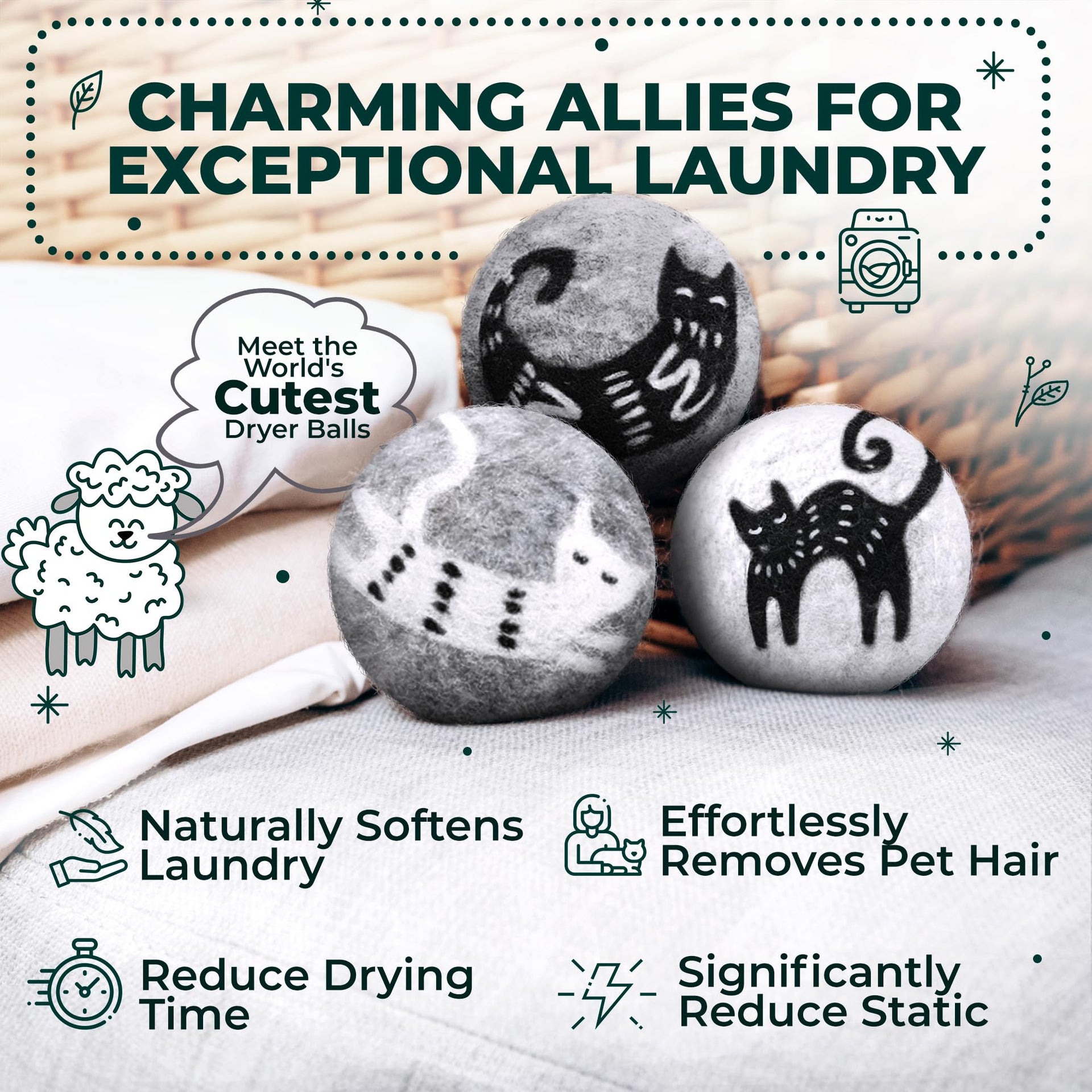 Chemical Free & Baby Safe! Reusable Wool Dryer Balls XL 6 (6 Count)