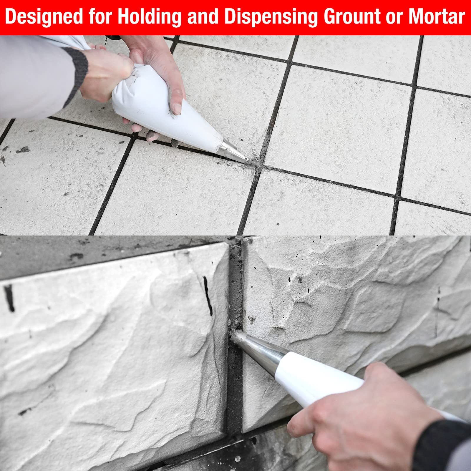 4 Pieces Masonry Grout Mortar Bag Set with Brick Jointer for Tile