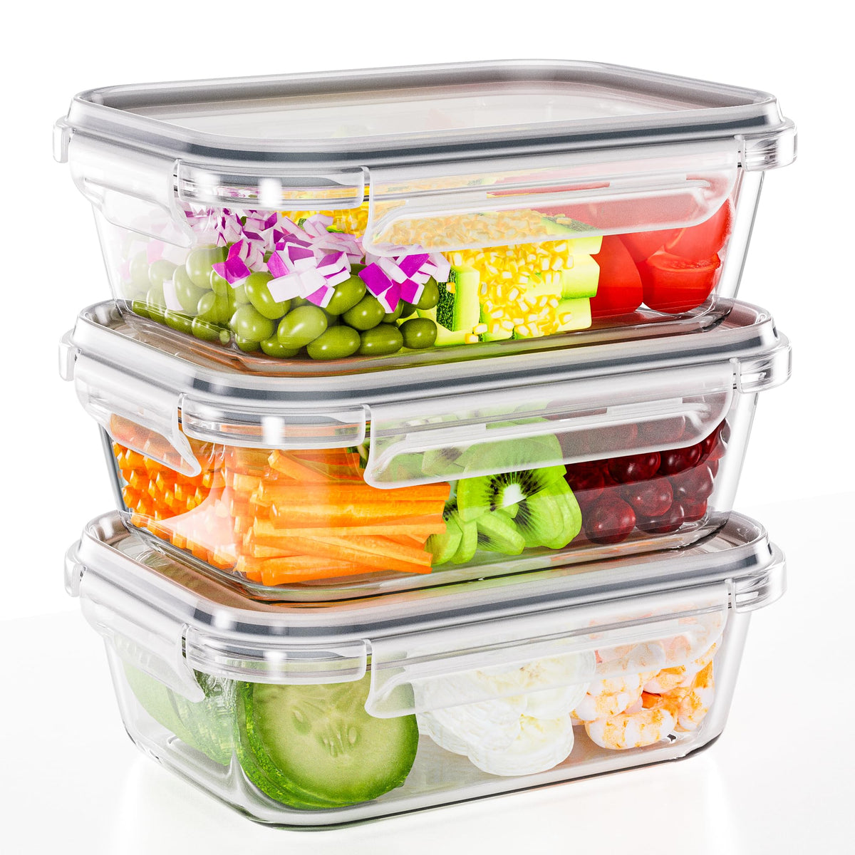 3 Pack 35 oz Borosilicate Glass Food Storage Containers with Lids (3 Count)
