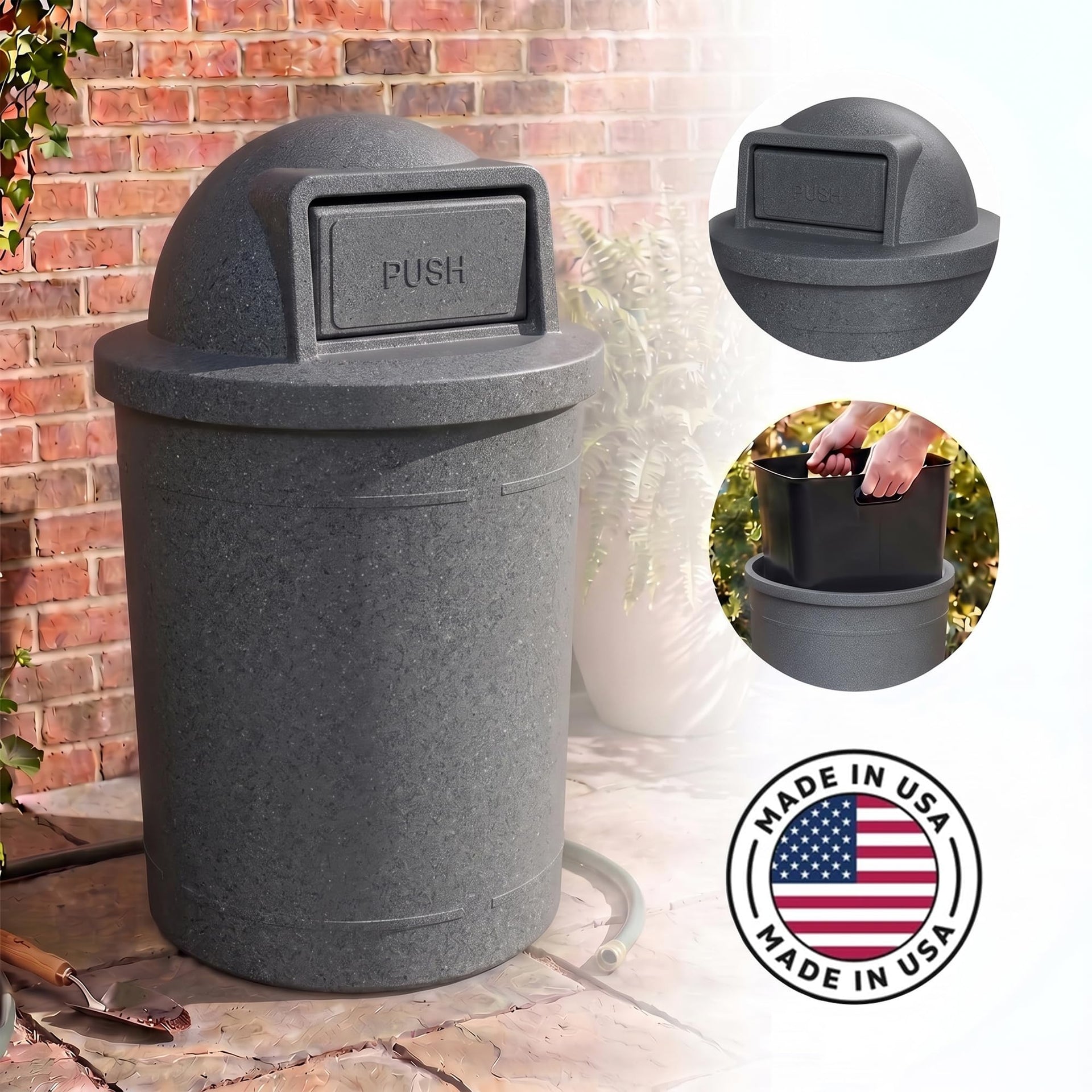 Campus Collection 55 Gallon Plastic Commercial Garbage Can with Push Lid
