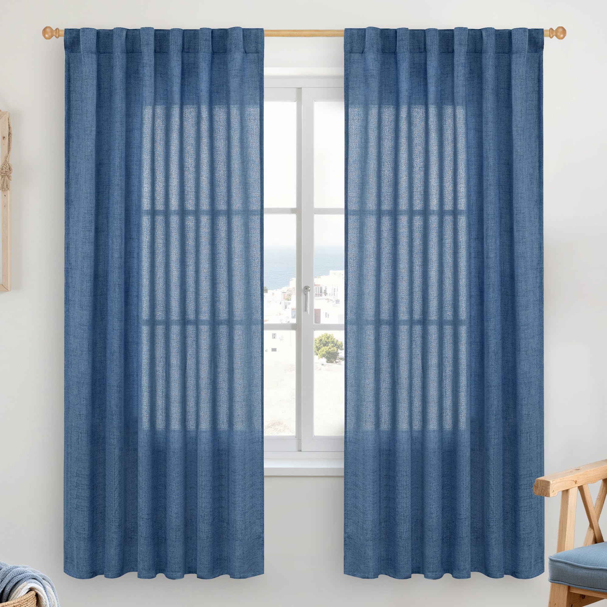 Navy Linen Curtains 78 Inch Length for Living Room (2 Count)