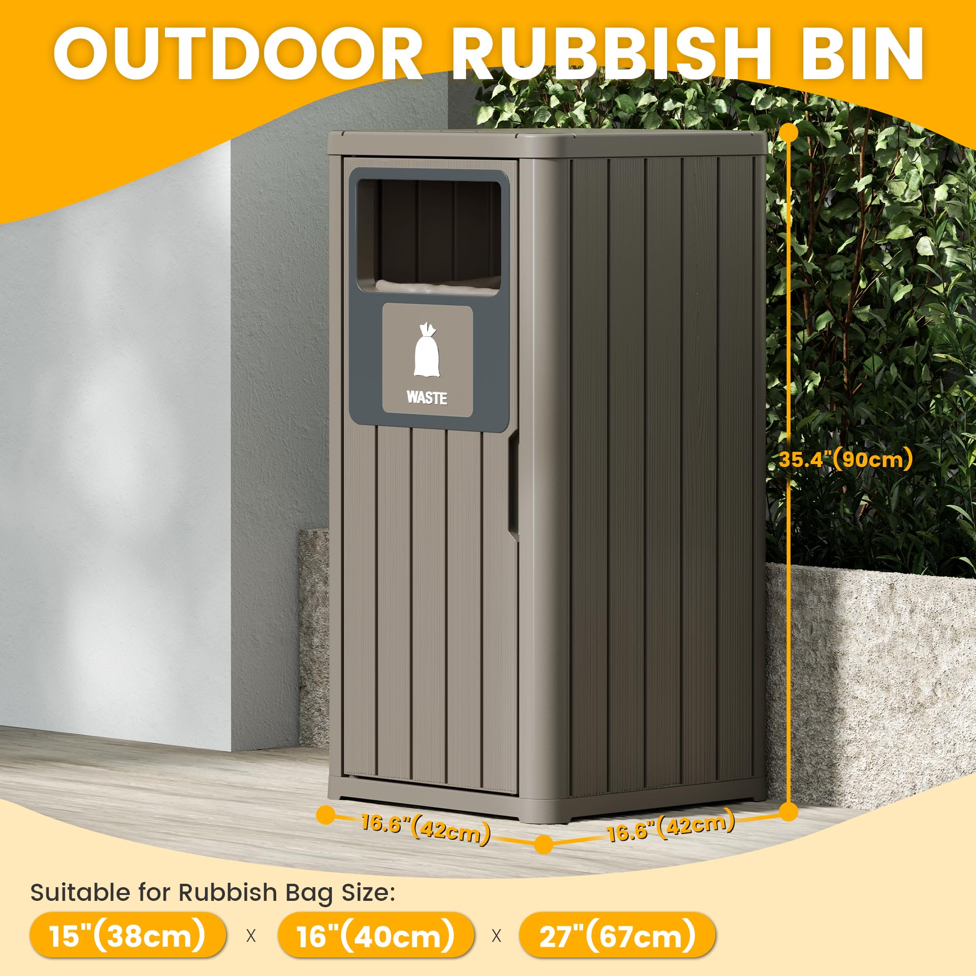 Outdoor Trash Can Waterproof Resin Patio Garbage Can for Outdoor Trash Bin for Patio