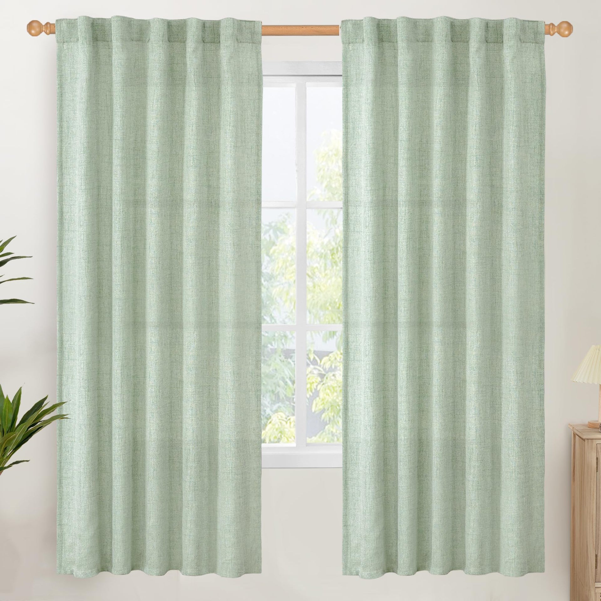 Sage Green Linen Semi Sheer Curtains 72 Inch Length 2 Panels (2 Count)