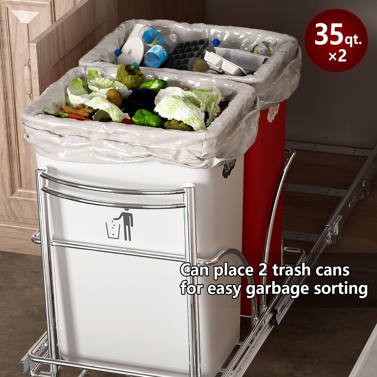 Dual Under Sink Trash Can Heavy Duty Pull Out Trash Can Under Cabinet
