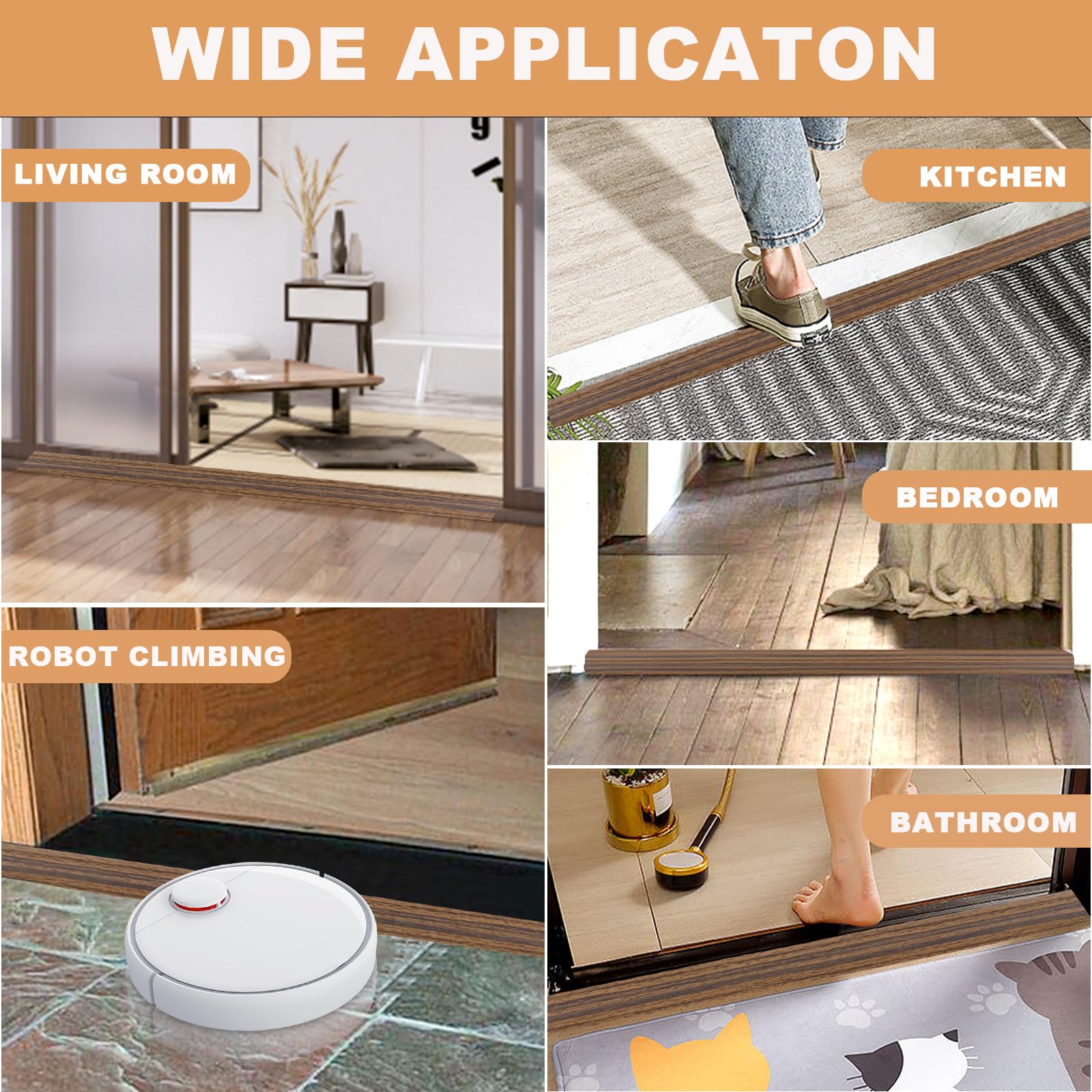Vinyl Door Threshold Flooring Transition Strip Self Adhesive Carpet Edging Strip for Laminate Doorway Edge Threshold from 3 (6.6 Foot)