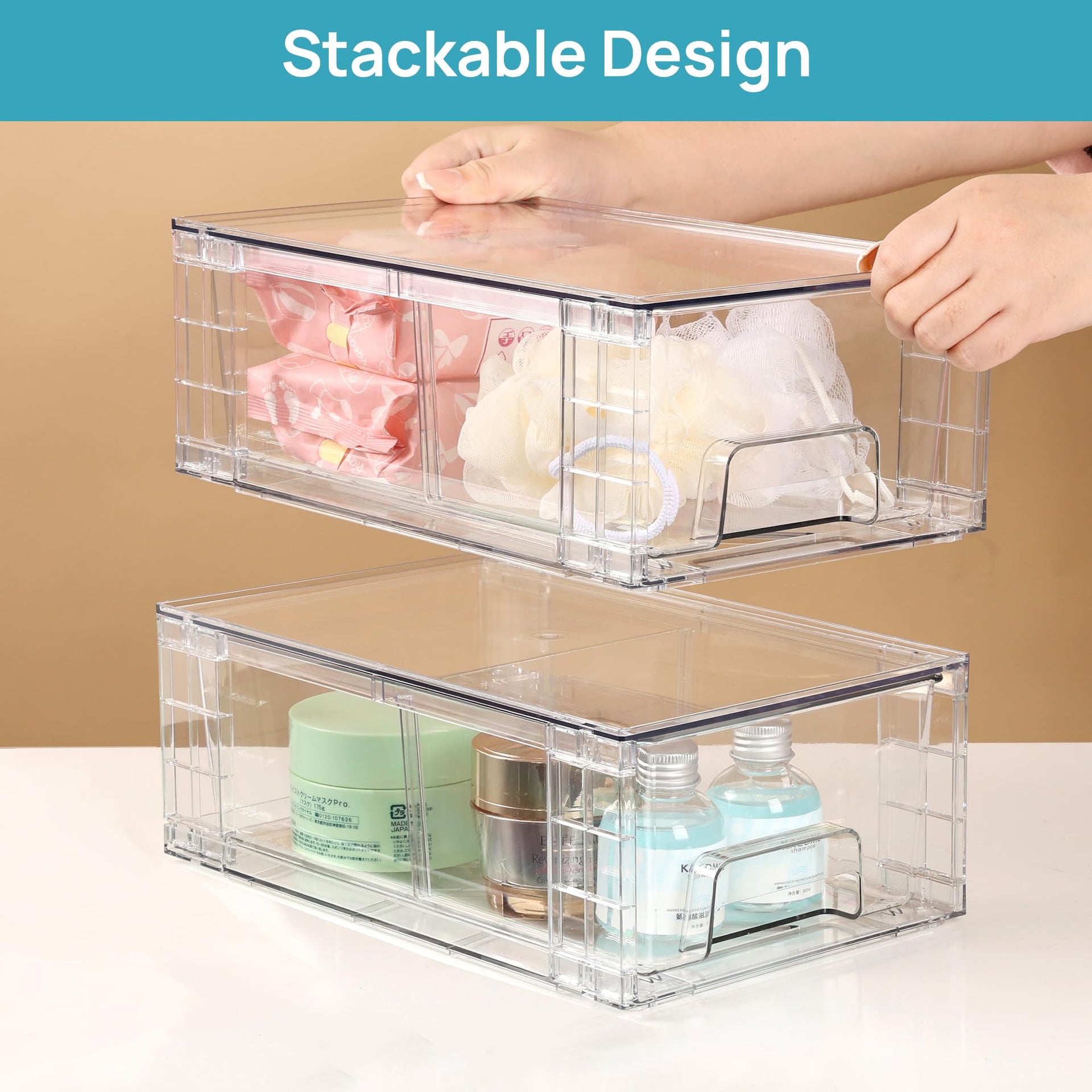 8 Pack Stackable Clear Drawer with Dividers (8 Count)