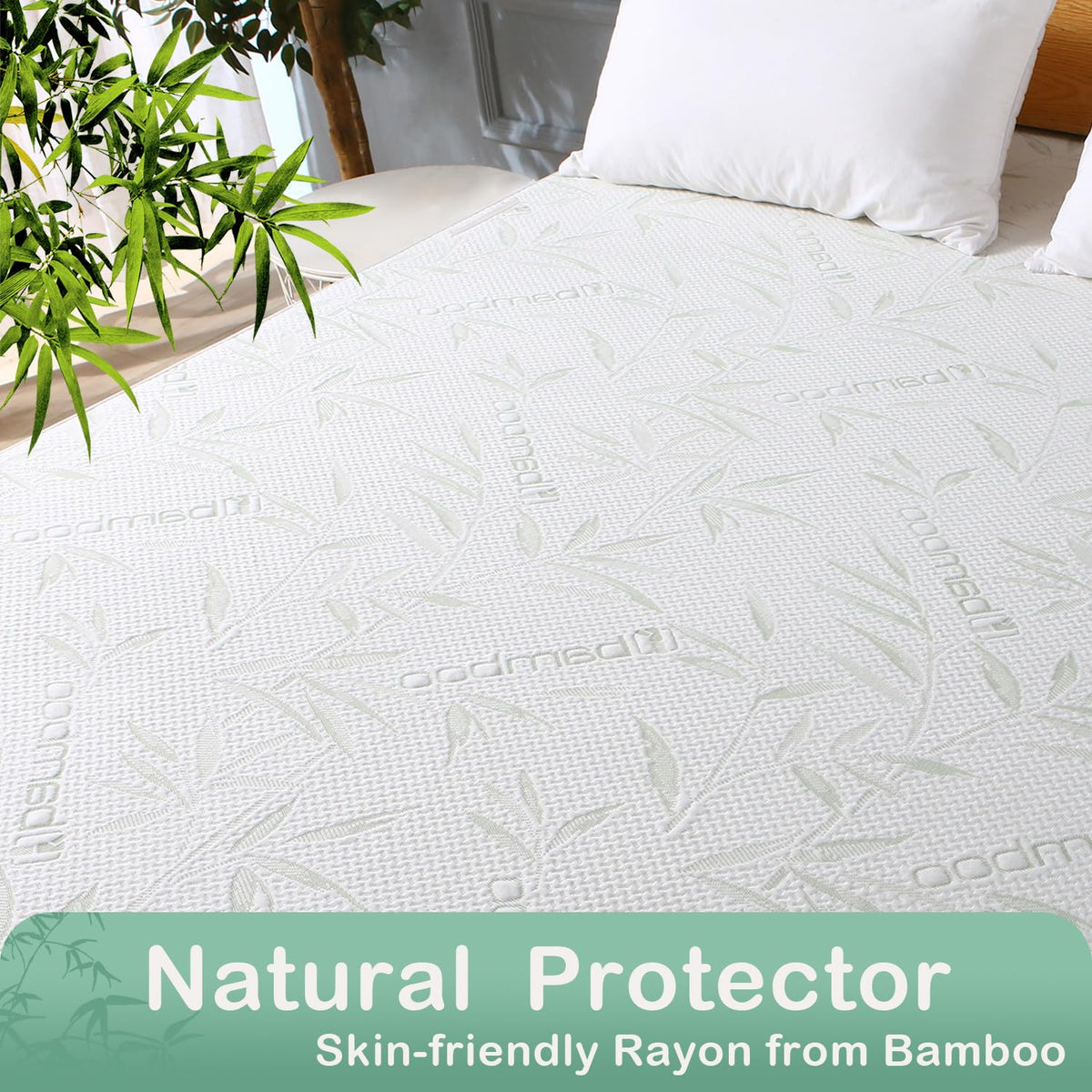 Full Size Mattress Protector Waterproof Mattress Pad Washable Bamboo Rayon Mattress Cover Breathable Noiseless Bed Protector 5"