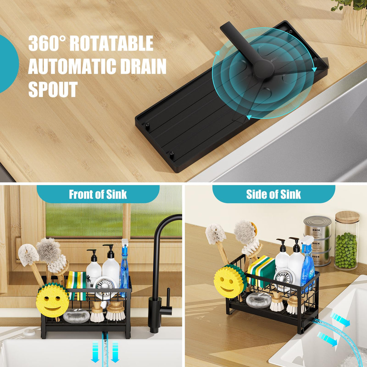 Sponge Holder for Kitchen Sink with Flexible Smiley Face