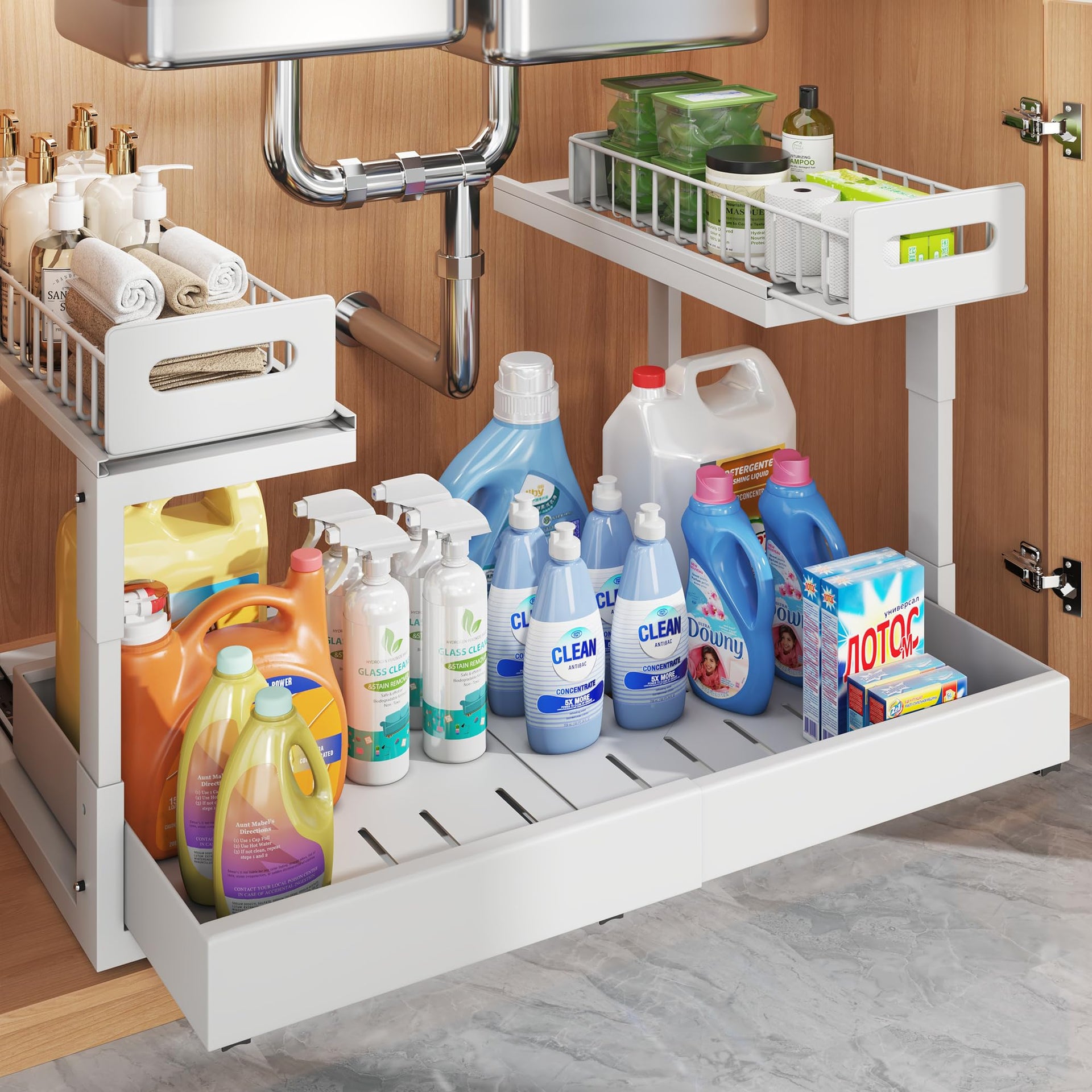1 Pack Expandable Under Sink Organizers Storage With Upgrade Ball