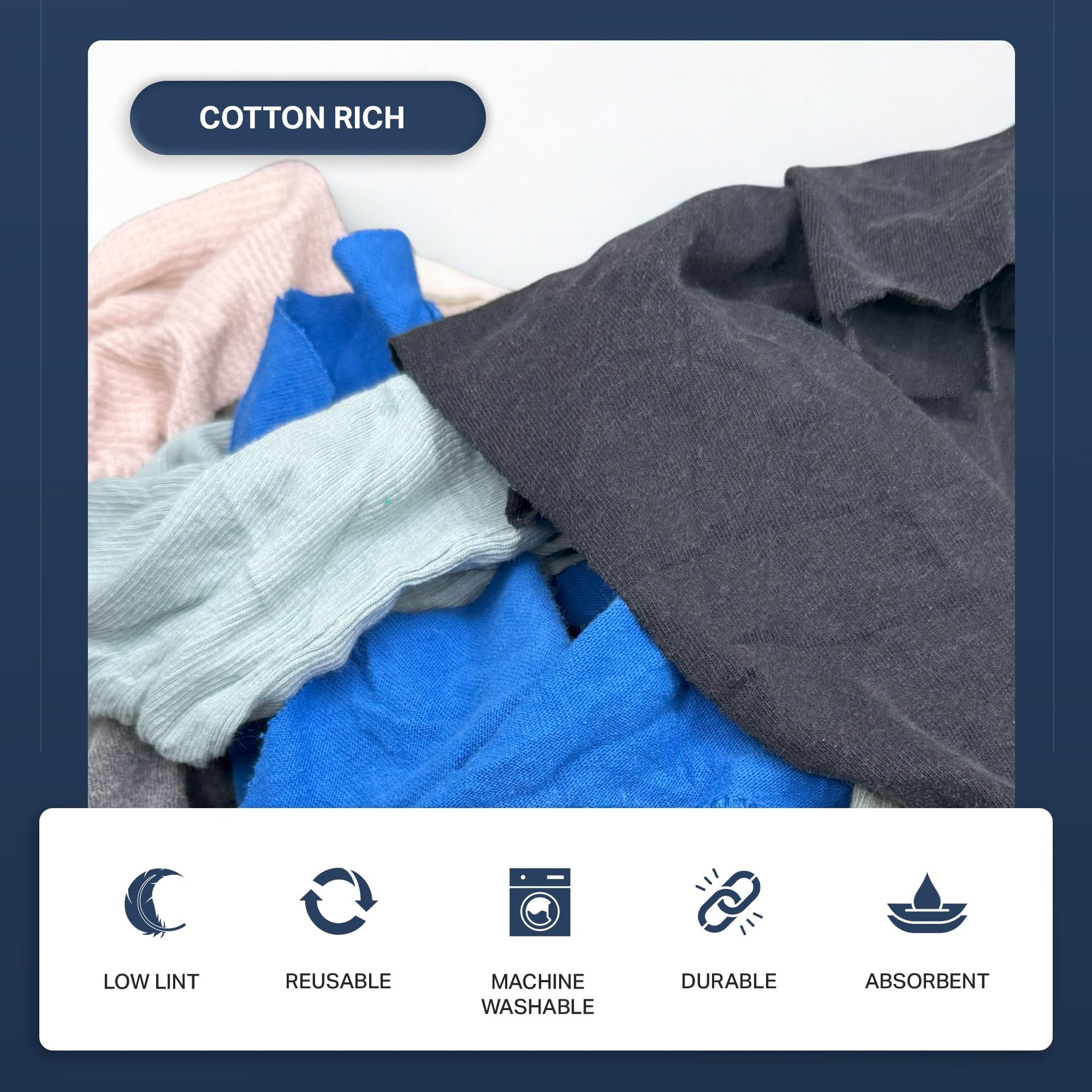 Angel-in-Armor Colored T-Shirt Rags – 50lb Bulk Box of Recycled Cotton Knit Shop Rags (500 Units) – Low Lint Cleaning Cloths for Mechanics, Oil Changes, Industrial and Commercial Use (500 Count)
