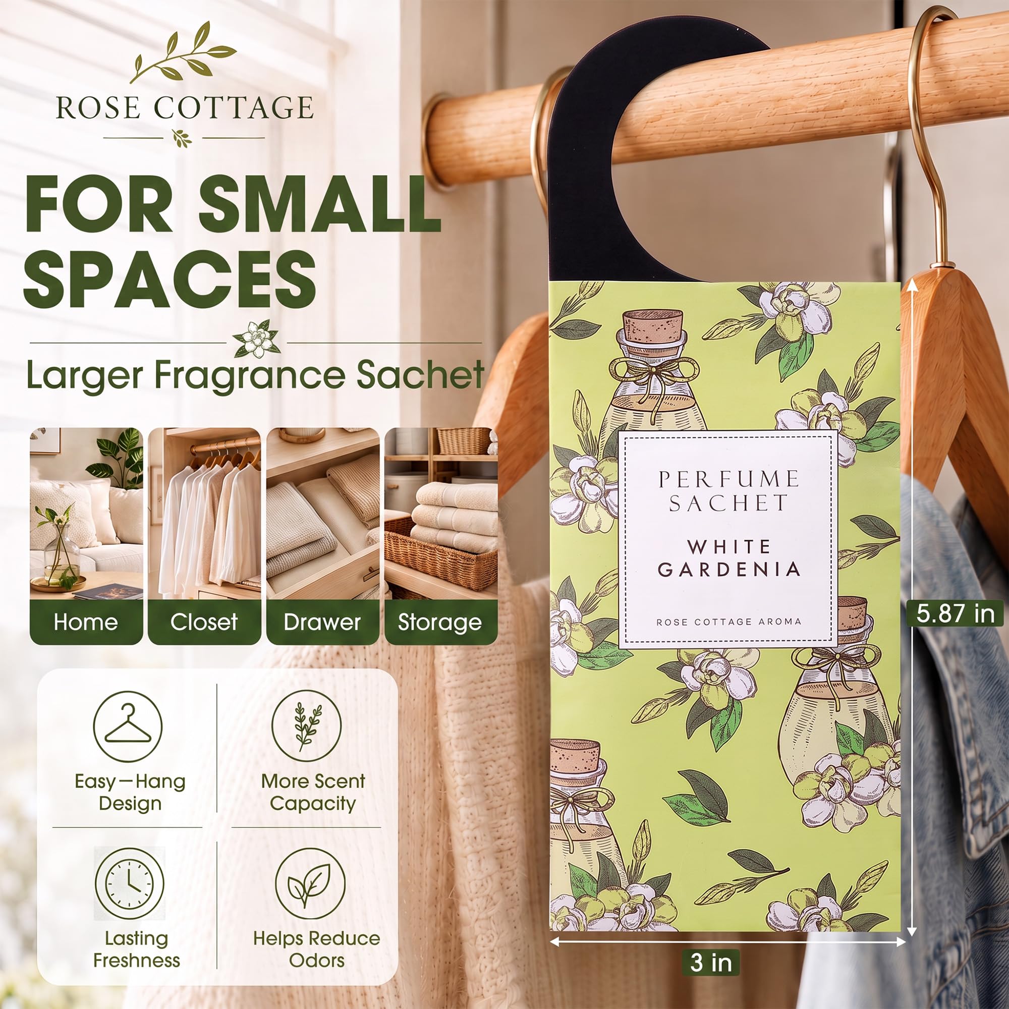 Large 12 Packs White Gardenia Hanging Scented Sachets Long (12 Count)