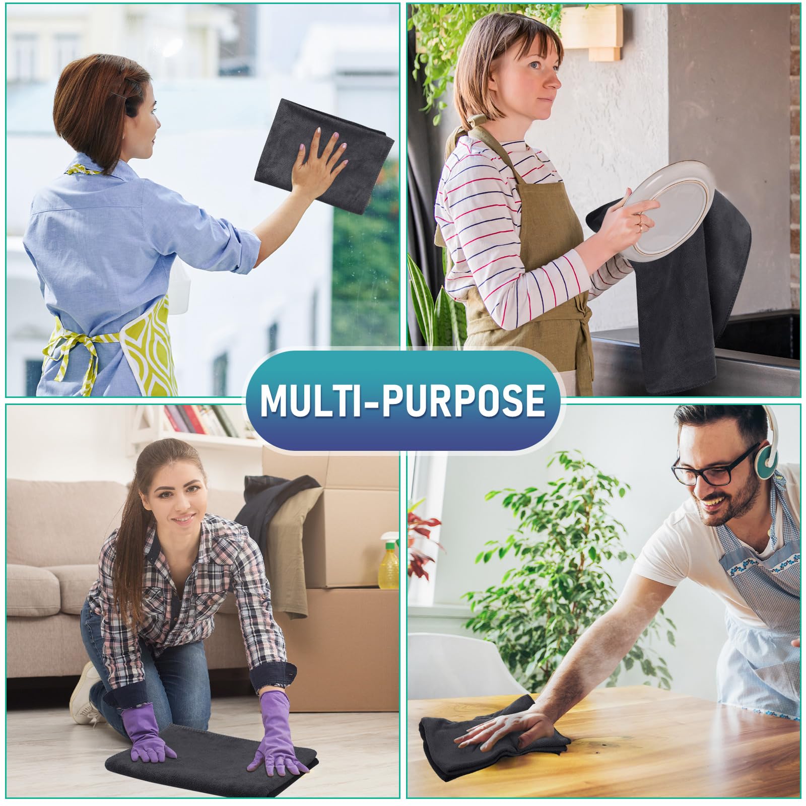 6 Pcs Extra Large Microfiber Cleaning Cloth 30" x 20" Washable Reusable Microfiber Towel Streak Free Lint Free Cloth for Cleaning Home Glass Office Window Bathrooms (6 Count)
