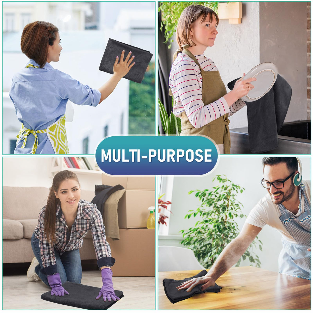 6 Pcs Extra Large Microfiber Cleaning Cloth 30" x 20" Washable Reusable Microfiber Towel Streak Free Lint Free Cloth for Cleaning Home Glass Office Window Bathrooms (6 Count)