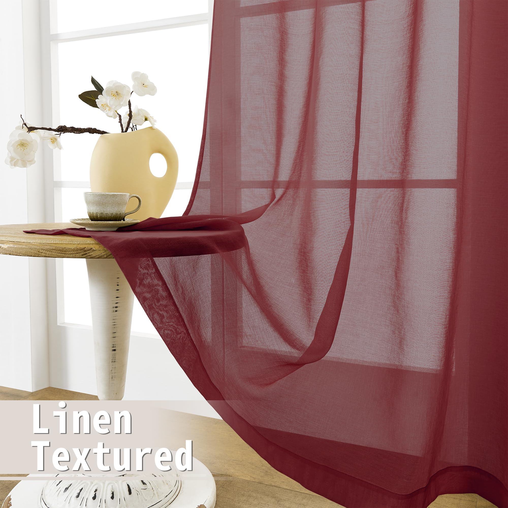 Short Sheer Door Curtains Closet Linen Textured Curtains Sheer Doorway Light Filtering Voile Patio Glass Door Rod Pocket Curtain French Doors
