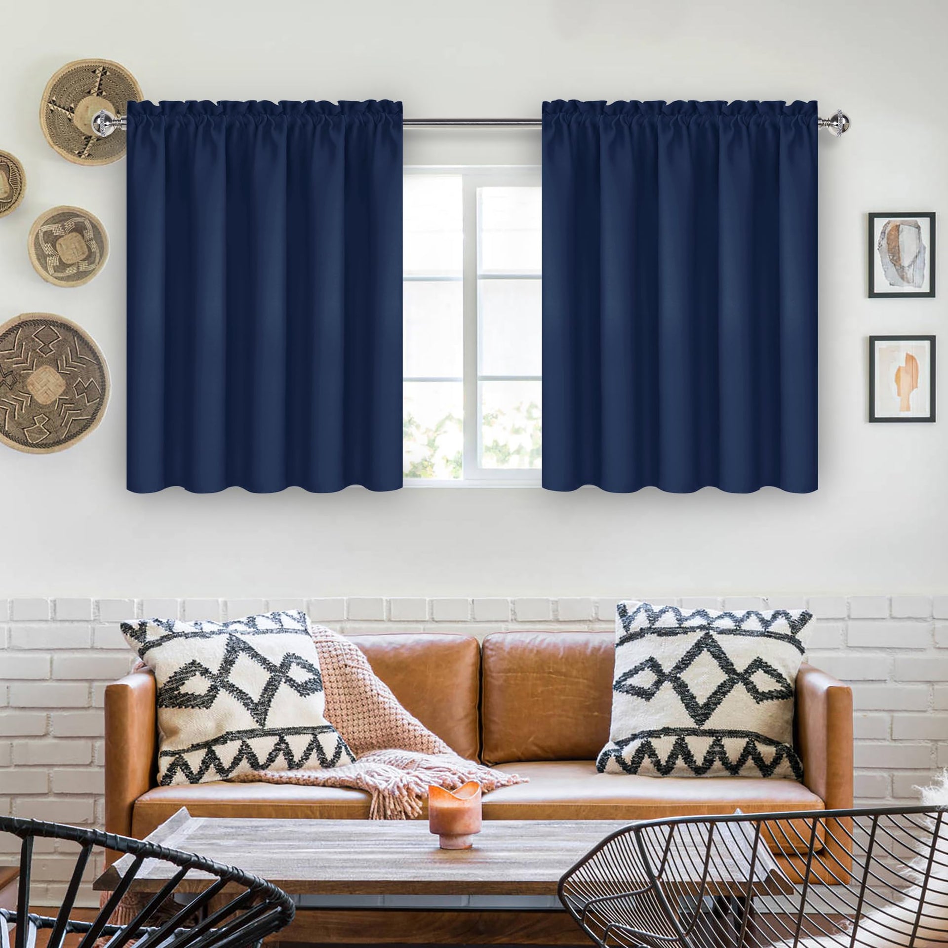 Short Blackout Curtains 60 x 36 Inch for Kitchen RV Bunk Navy Blue (2 Count)