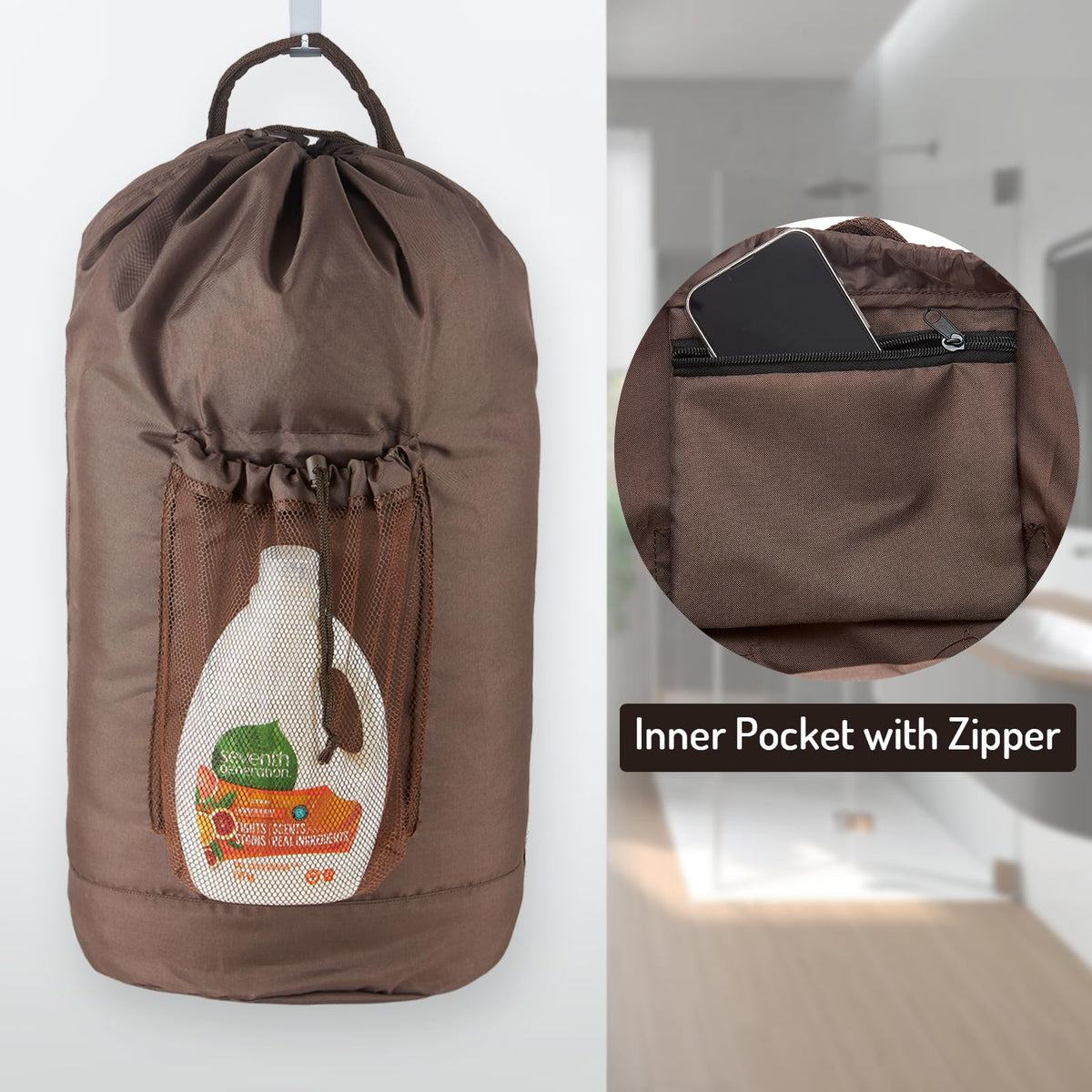 Large Laundry Backpack Bag with Detergent Holder and Adjustable Shoulder Straps
