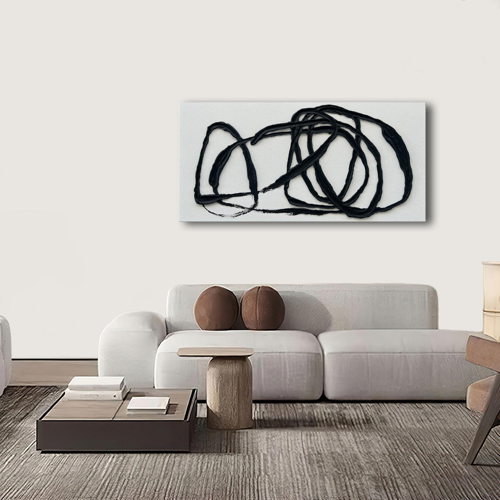 Art Contemporary Minimalist Black and White Art Painting Texture Abstract Oil Painting Home Wall Art 24x48 Inches