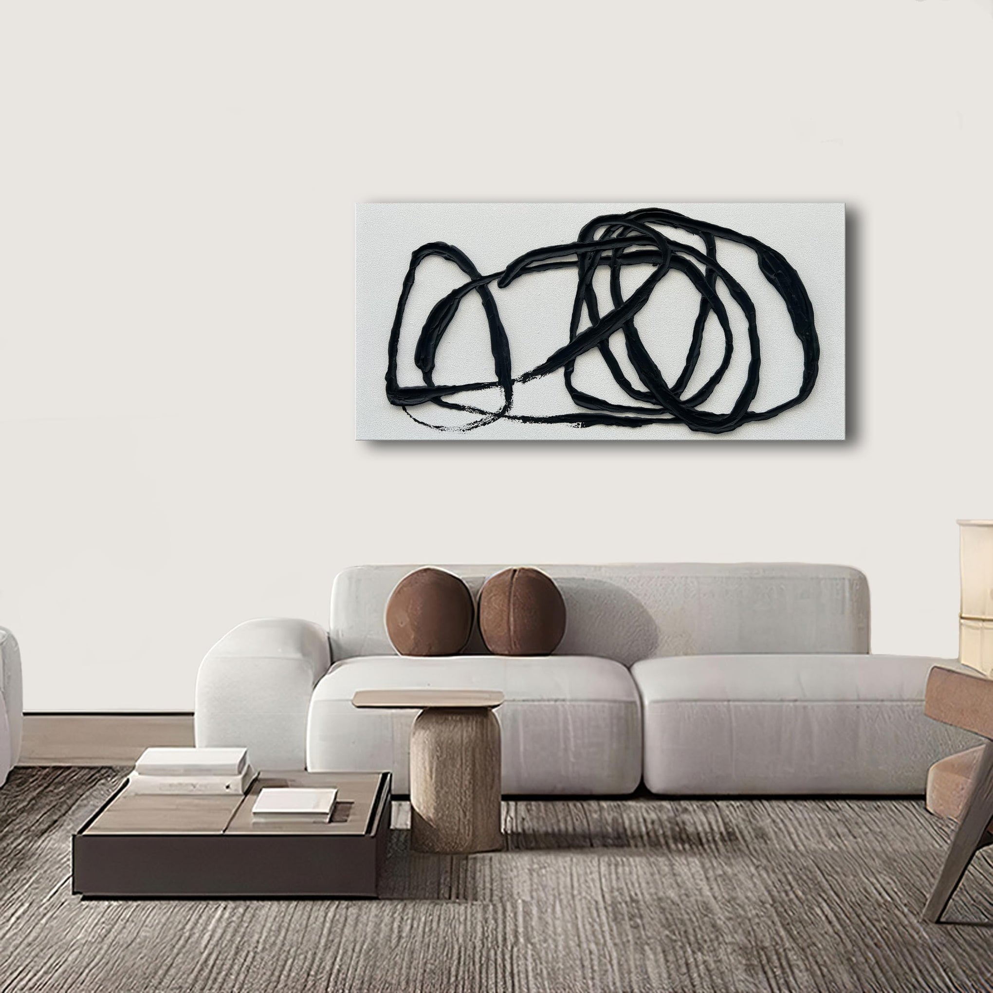 Art Contemporary Minimalist Black and White Art Painting Texture Abstract Oil Painting Home Wall Art 24x48 Inches