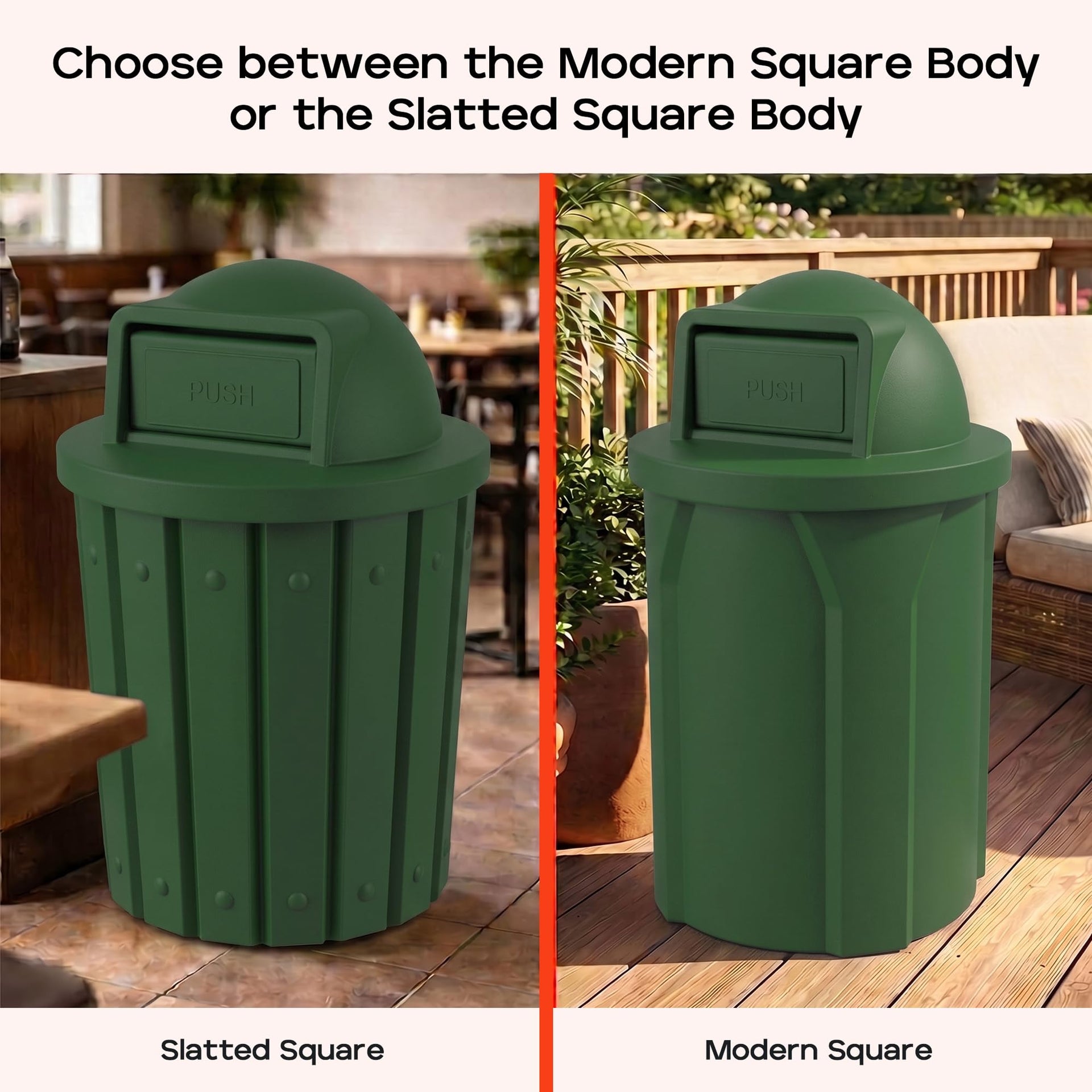 Campus Collection 42 Gallon Plastic Commercial Garbage Can with Push Lid
