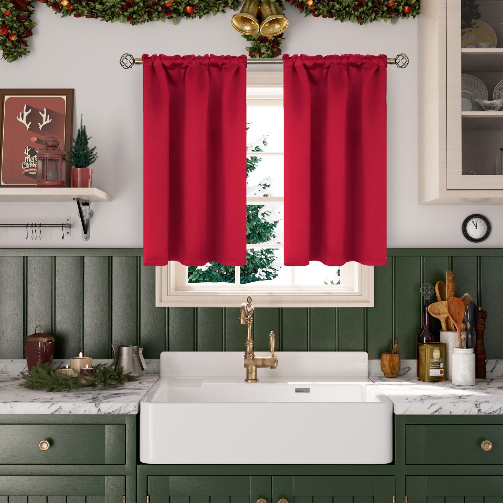 Red Blackout Curtains 45 Inches Length for Short Window
