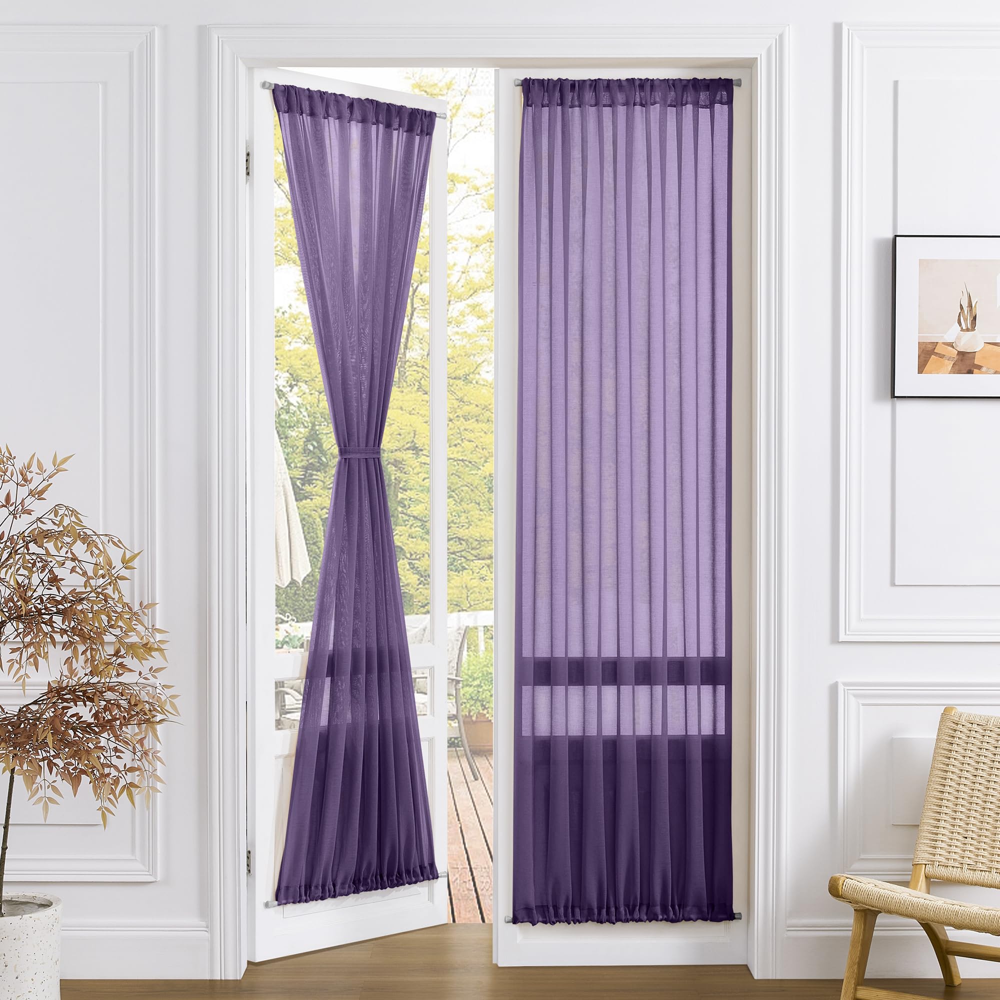 Sheer Door Curtains Closet Linen Textured Curtain Sheers Doorway Light Filtering Voile Patio Glass Door Rod Pocket Curtains French Doors