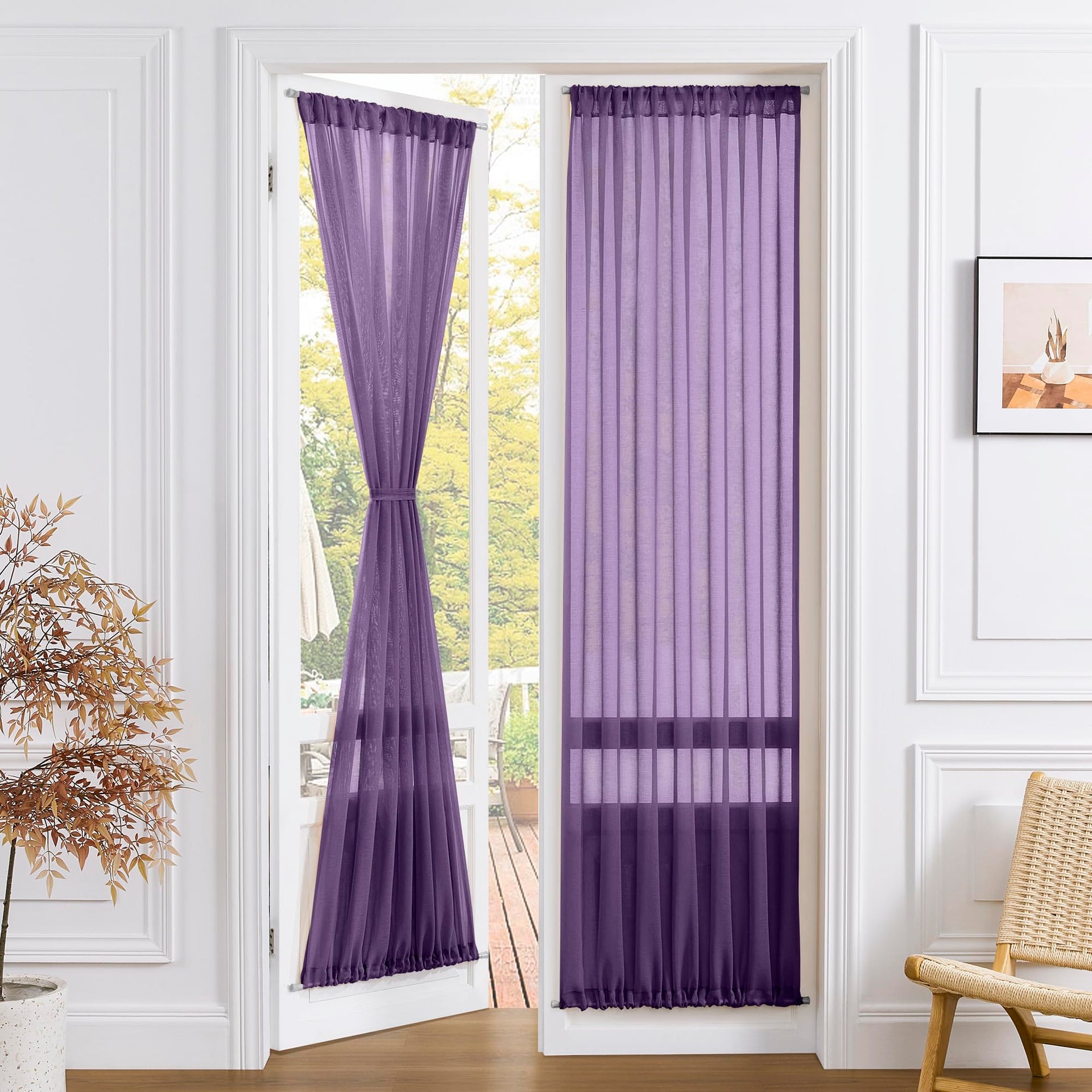 Sheer Door Curtain Closet Linen Textured Curtain Sheers Doorway Light Filtering Voile French Door Rod Pocket Curtains Patio Glass Doors