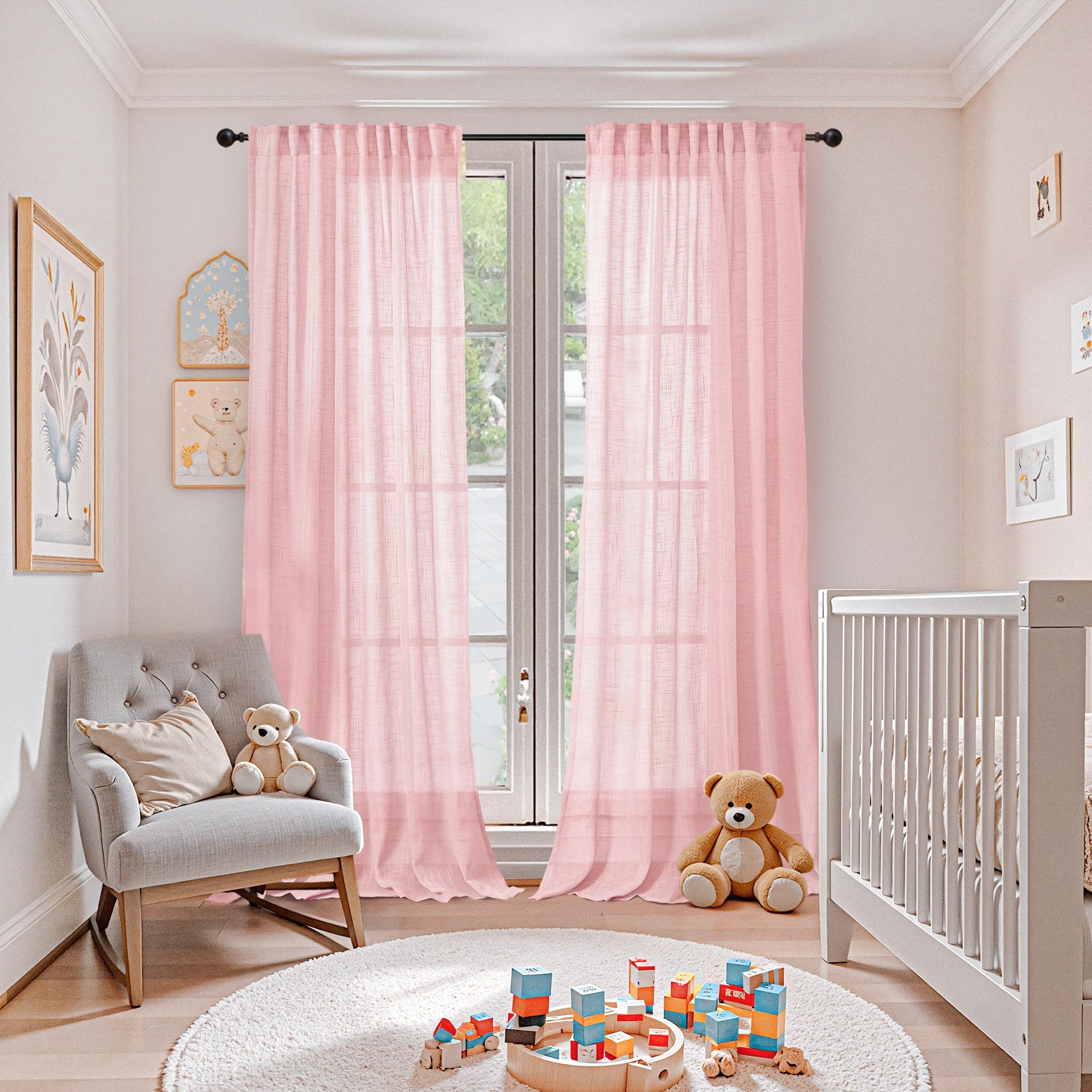 Light Pink Linen Semi Sheer Curtains 84 Inch Length for Living Room (2 Count)