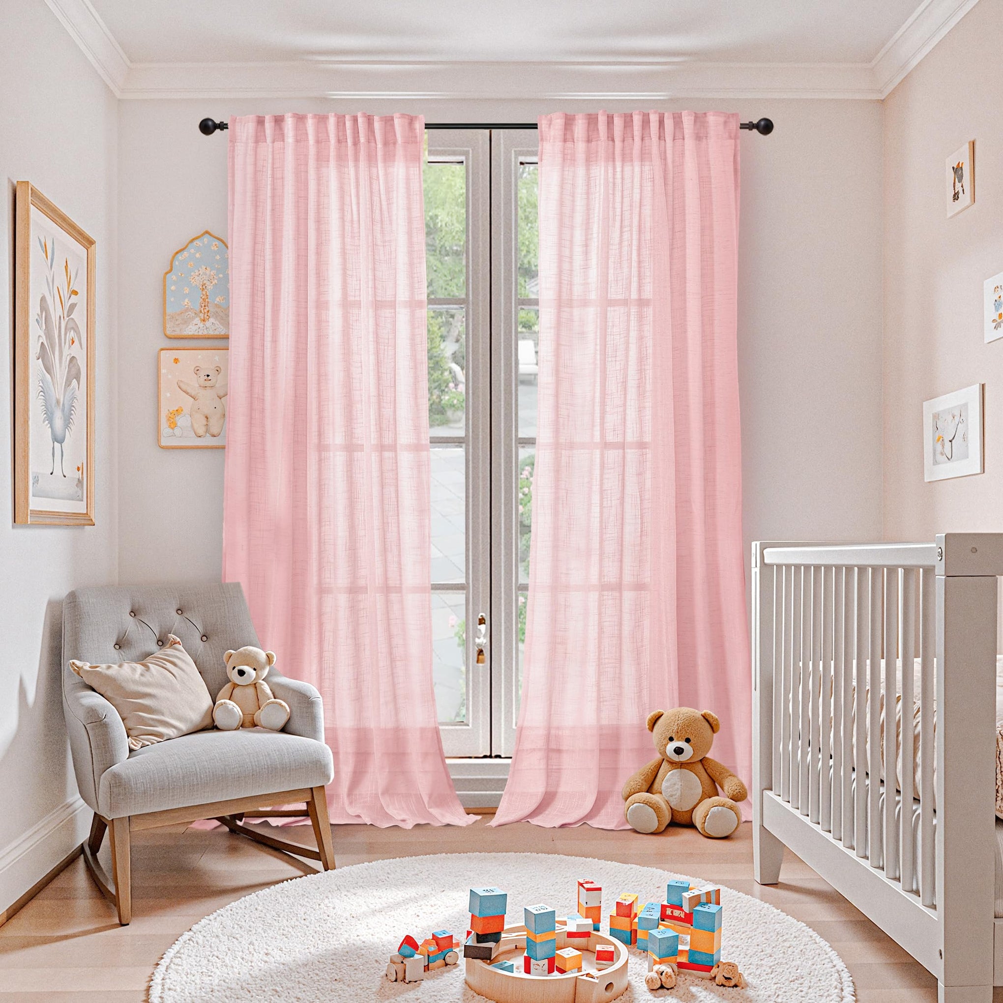 Light Pink Linen Semi Sheer Curtains 84 Inch Length for Living Room (2 Count)