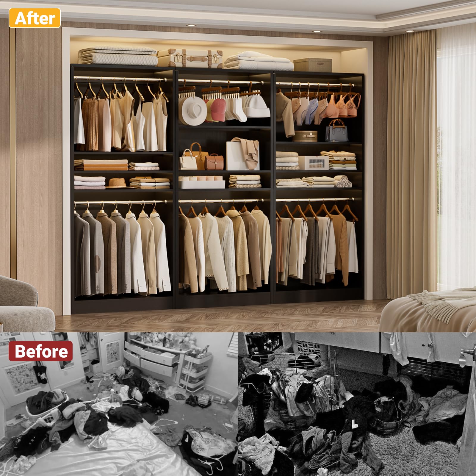 3FT Freestanding Closet System with 2 Hanging Rods & Adjustable Shelve