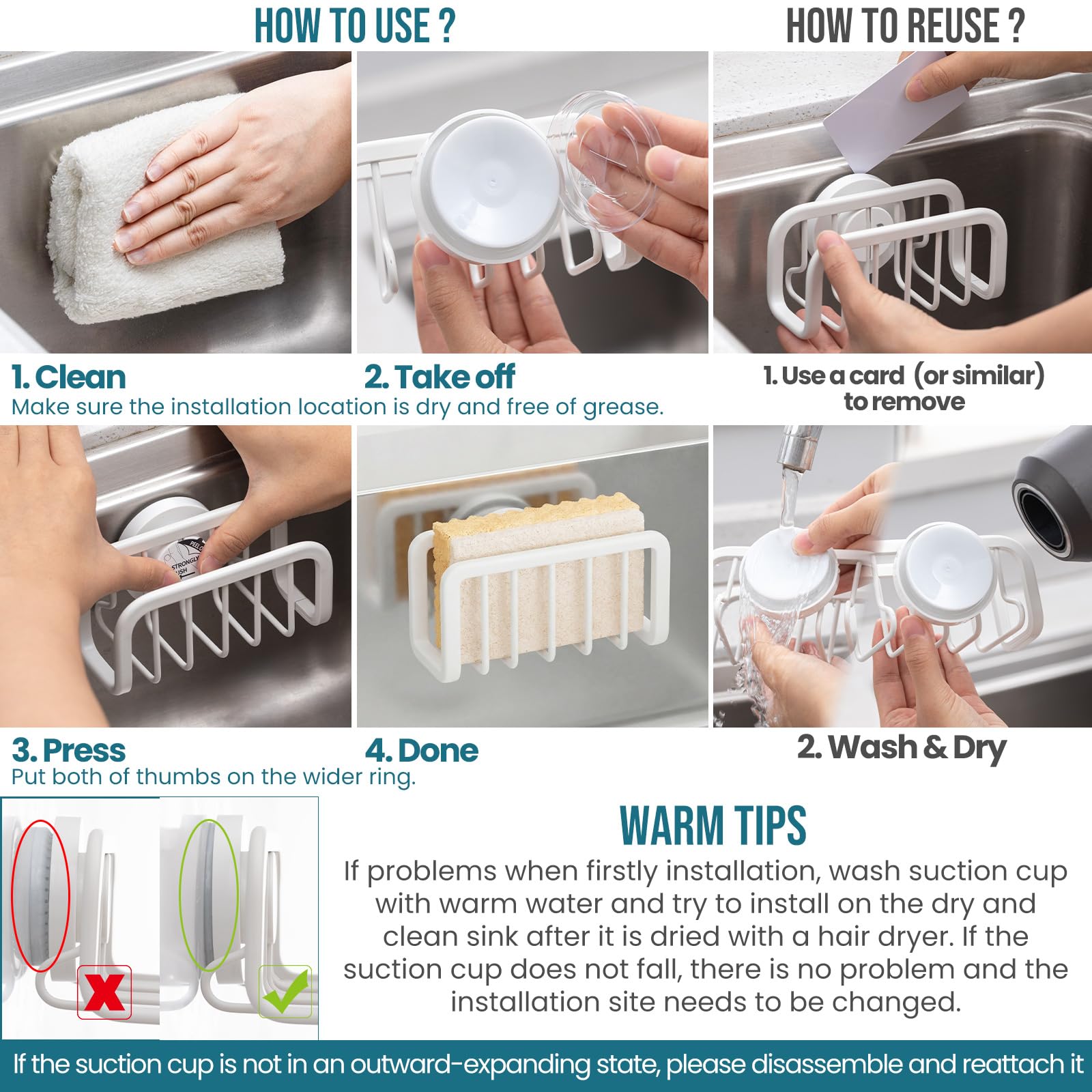 Rustproof Sponge Holder for Kitchen Sink with Suction Cup