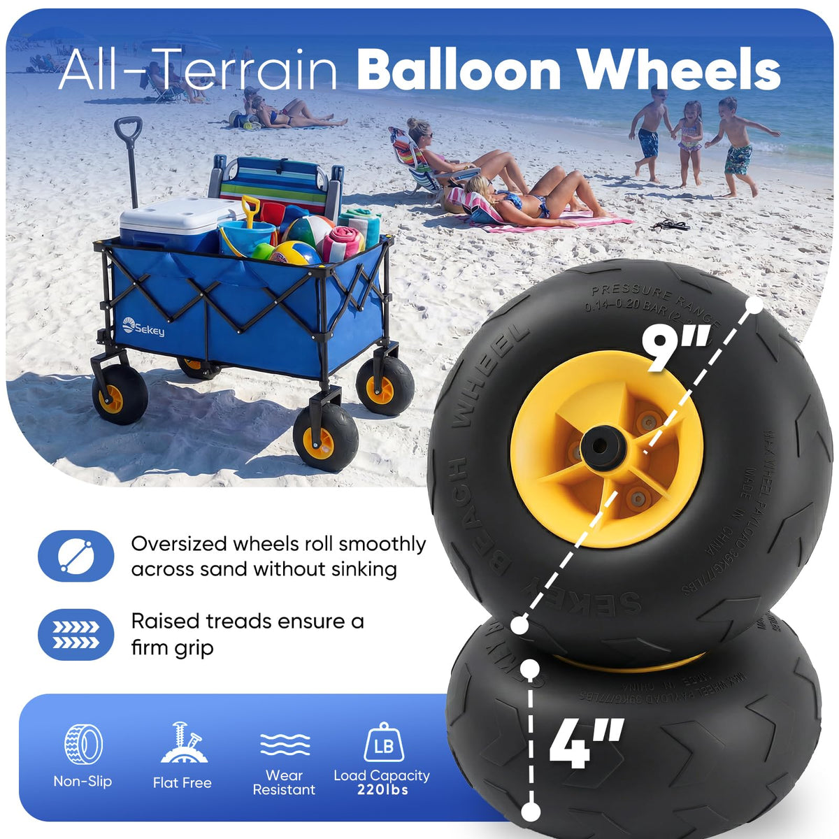 Heavy Duty Beach Wagon with 9" Big Sand